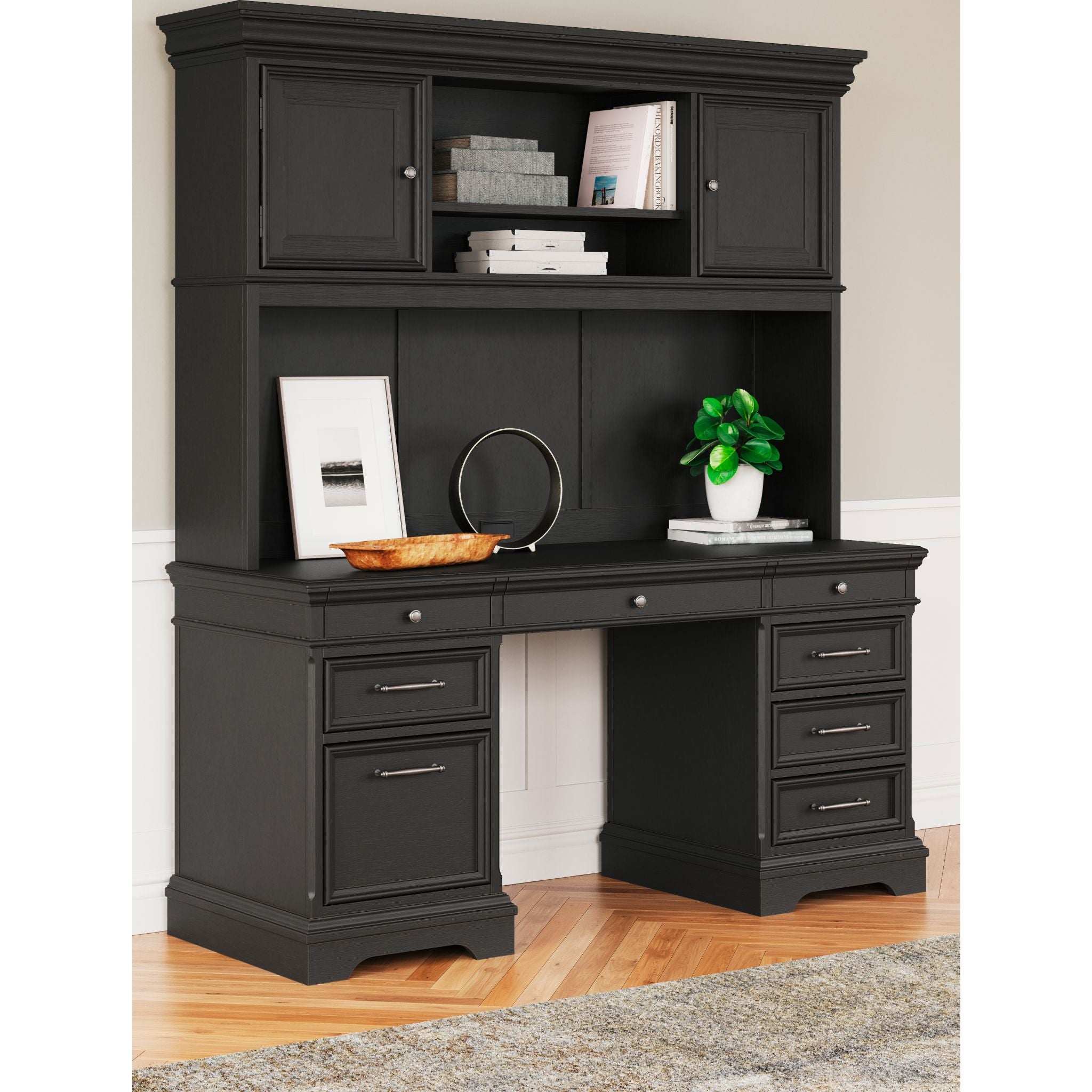 Beckincreek 4-Piece Black Office Desk Set - Modern Computer Workstation for Home & Office Workspace