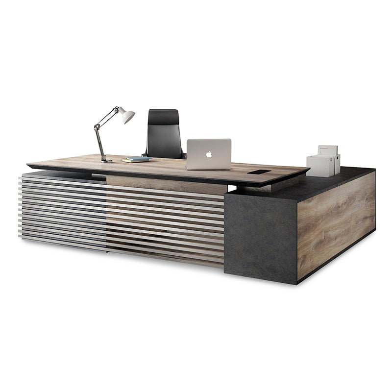 PHOENIX 2.0 Electric Height Adjustable Standing Desk with Left Return - 2.8m Warm Oak & Black Finish | Perfect for Home Office & Workspace Ergonomics