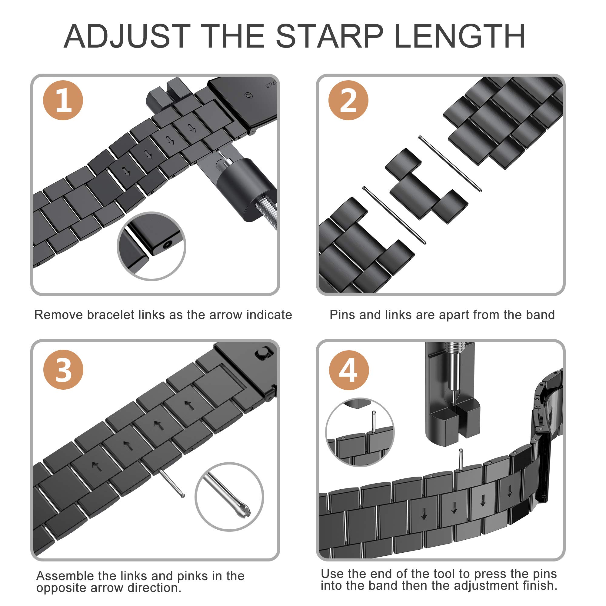 Wearlizer Compatible Fitbit Sense/Sense 2/Versa 3/Versa 4 Bands - Ultra Thin Lightweight Stainless Steel Metal Watch Band Strap for Women & Men (Black) | Perfect for Workouts, Office Wear & Everyday Fashion Accessory