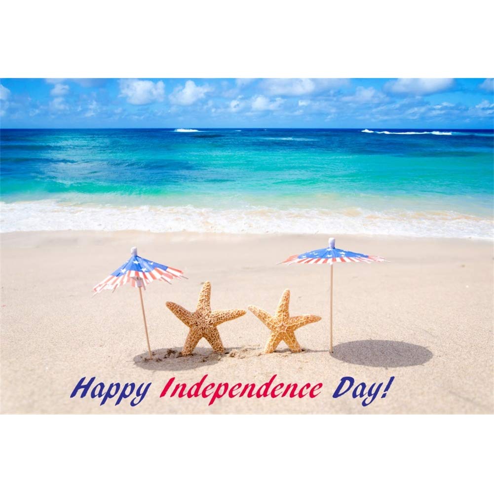 CSFOTO 5x3ft Happy Independence Day Photography Backdrop - 4th of July Party Decor, Veterans Day Photo Background with Blue Sea, Beach & Starfish Design for Kids & Adults Portraits | Perfect for Patriotic Events, Family Photos & Holiday Celebrations