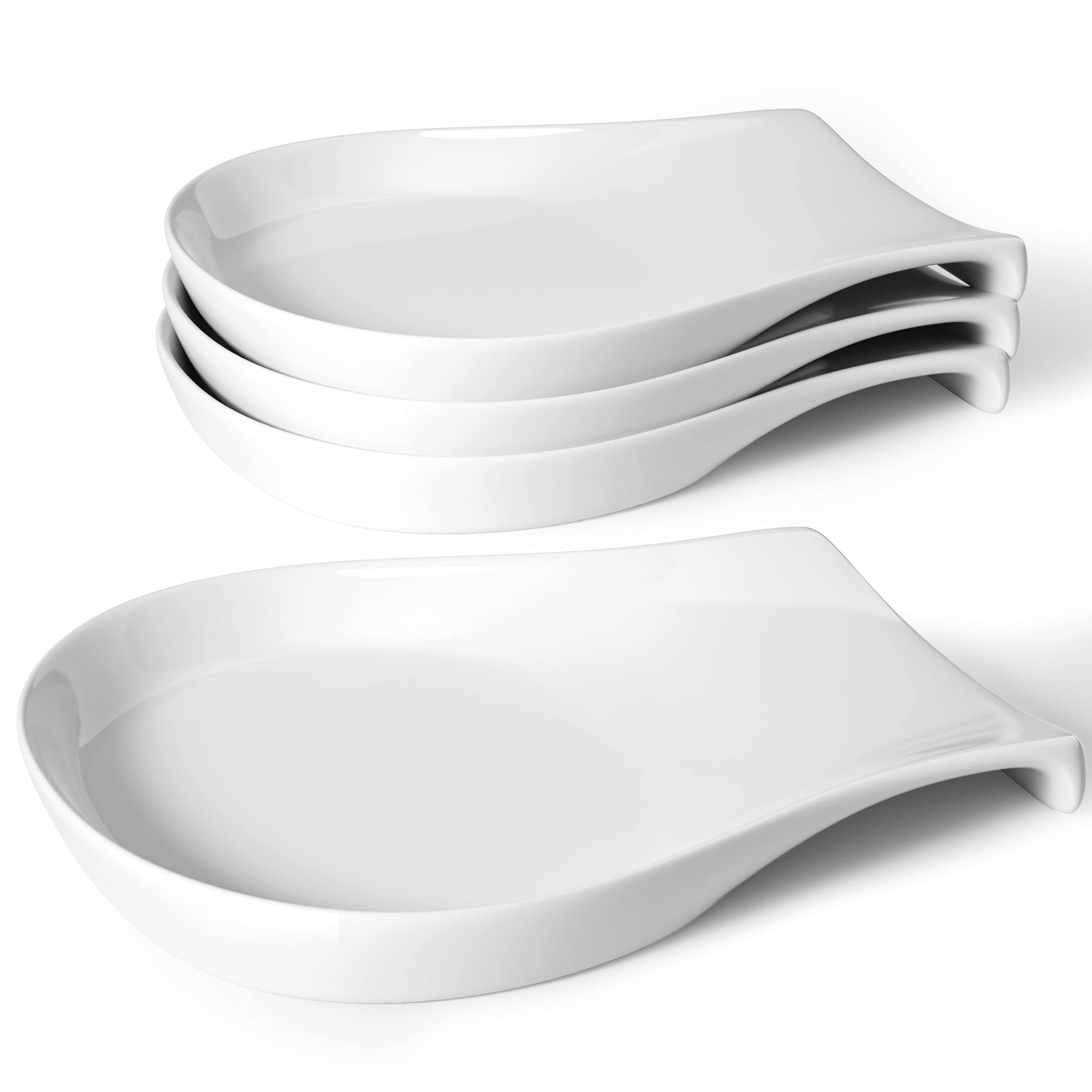 Ceramic Spoon Rest Set of 4 - 5.5 Inch White Porcelain Kitchen Utensil Holder for Stove Top, Countertop - Perfect for Cooking, Serving Coffee & Organizing Spatulas, Ladles