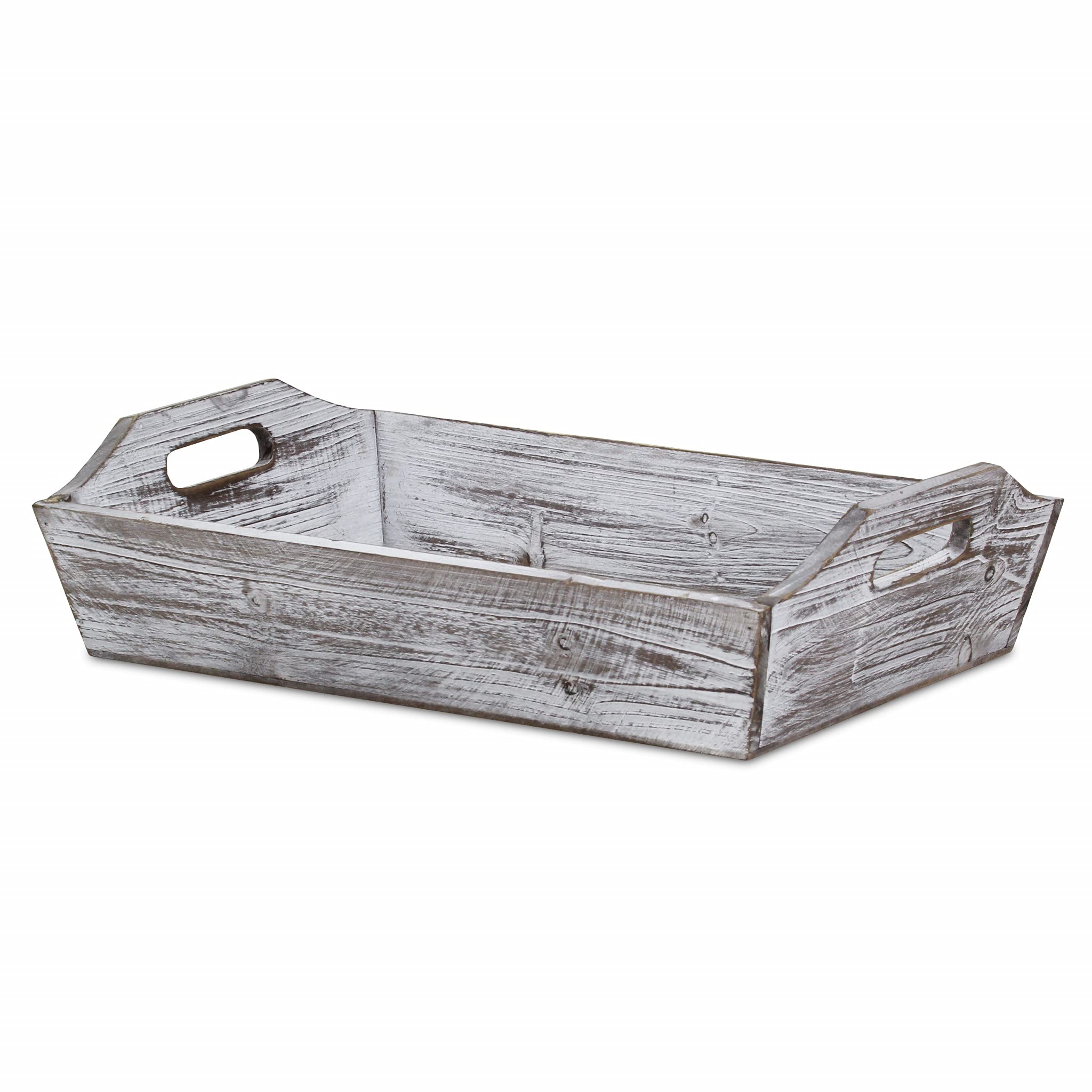 HomeRoots White Rustic Finish Wood Serving Tray with Handles - Perfect for Breakfast in Bed, Coffee Table Decor & Entertaining Guests