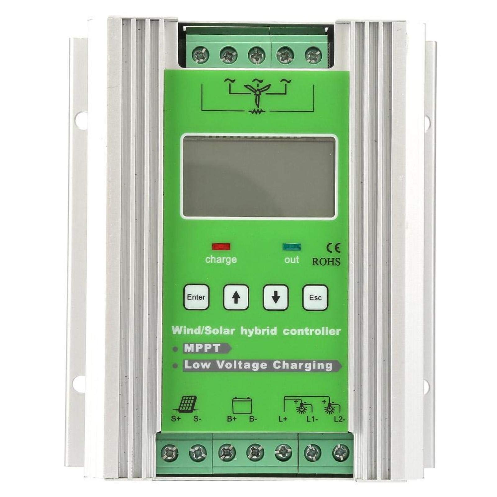Oumefar MPPT Solar Charge Controller 12V/24V 600W with LCD Display - Wind & Solar Hybrid Charge Controller with Boost Function for Off-Grid Power Systems, RVs, Boats, and Camping
