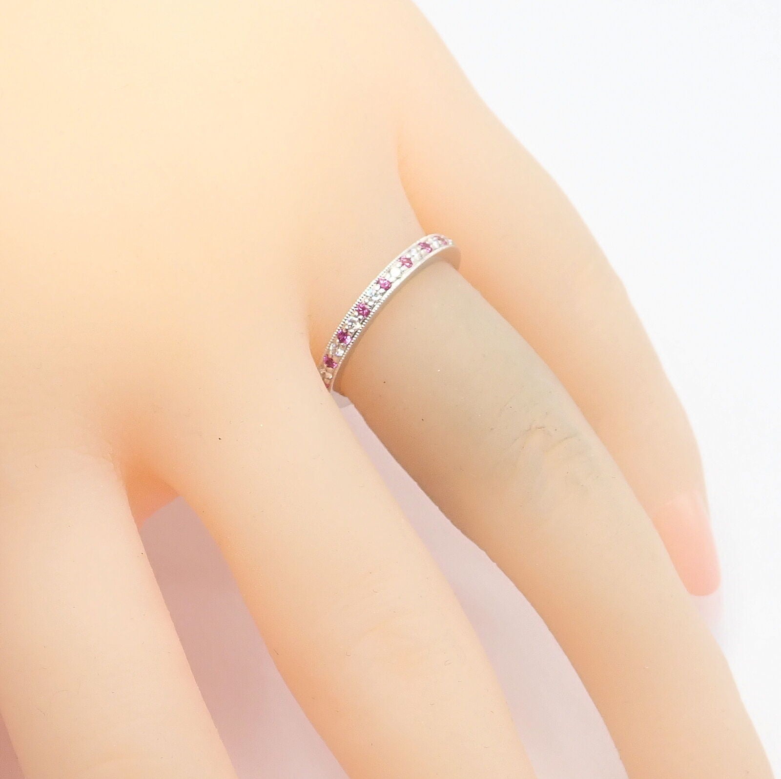 Tiffany & Co Platinum Diamond Pink Sapphire Milgrain 2.5mm Wedding Band Ring Size 5.75 - Perfect for Engagement, Anniversary & Special Occasion Gifts