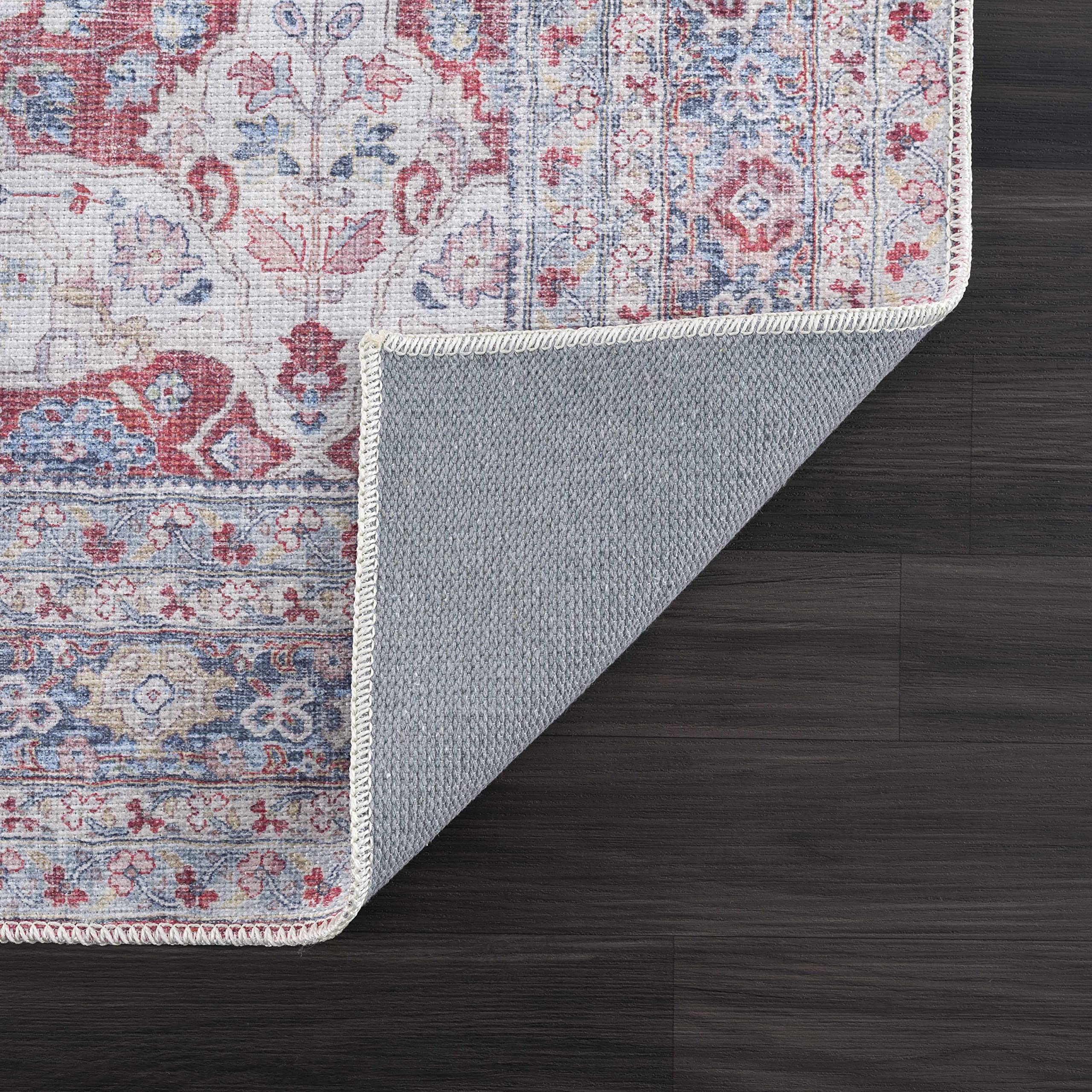 Hauteloom Goma Washable Area Rug for Living Room & Bedroom - Traditional Design in Pink, Beige, Red - 8'10