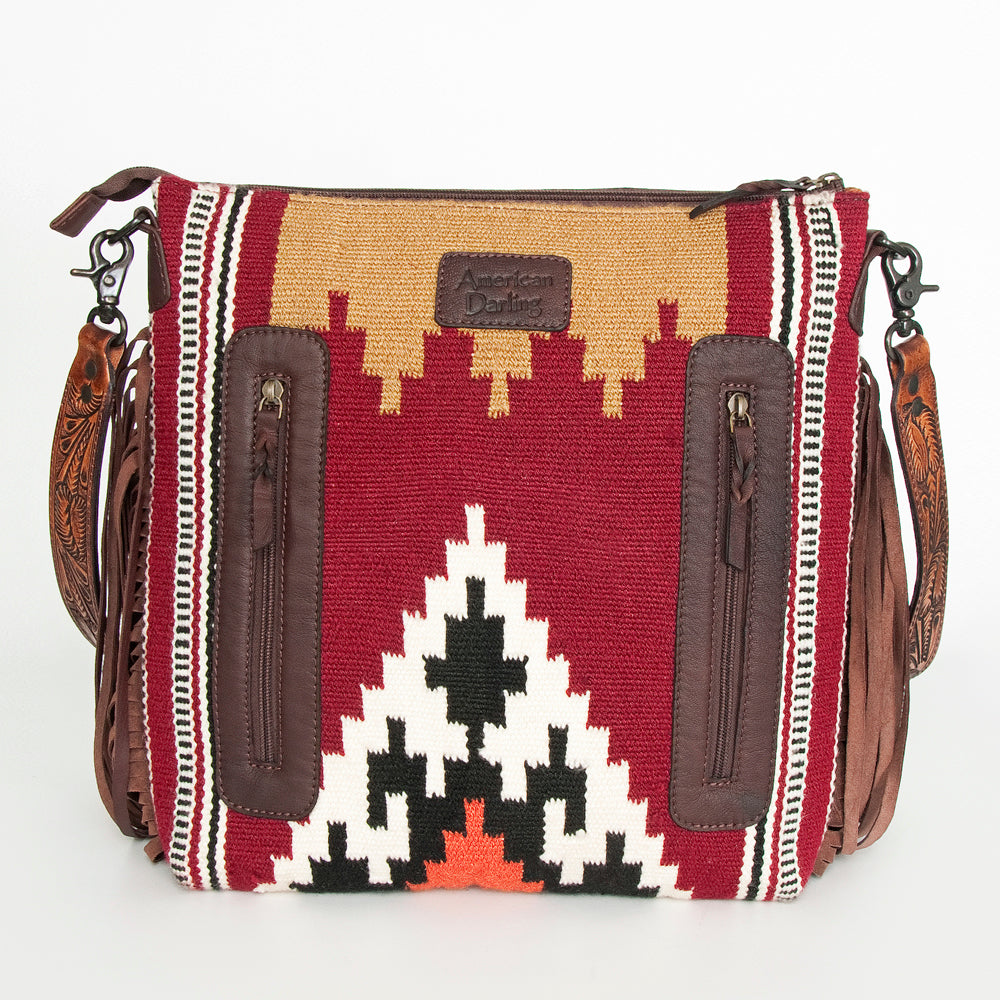 ADBGZ686 Genuine Leather Western Handbag for Women - American Darling Hand Tooled Saddle Blanket Design Purse | Perfect for Cowgirl Fashion, Rodeo Events & Western Style Outfits
