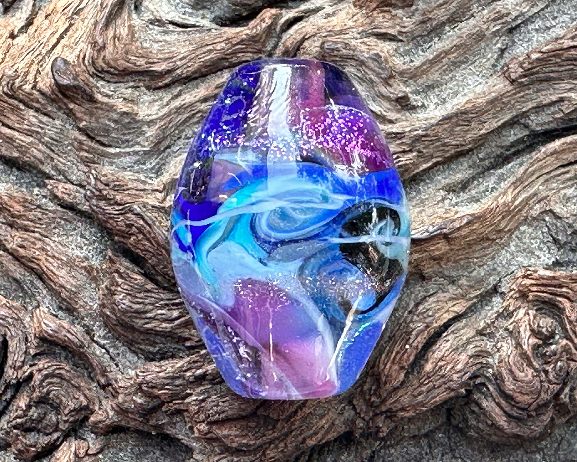 Mystic Blue Dichroic Lampwork Glass Focal Bead for Jewelry Making - Handmade SRA Artisan Bead for Necklaces, Bracelets & DIY Crafts