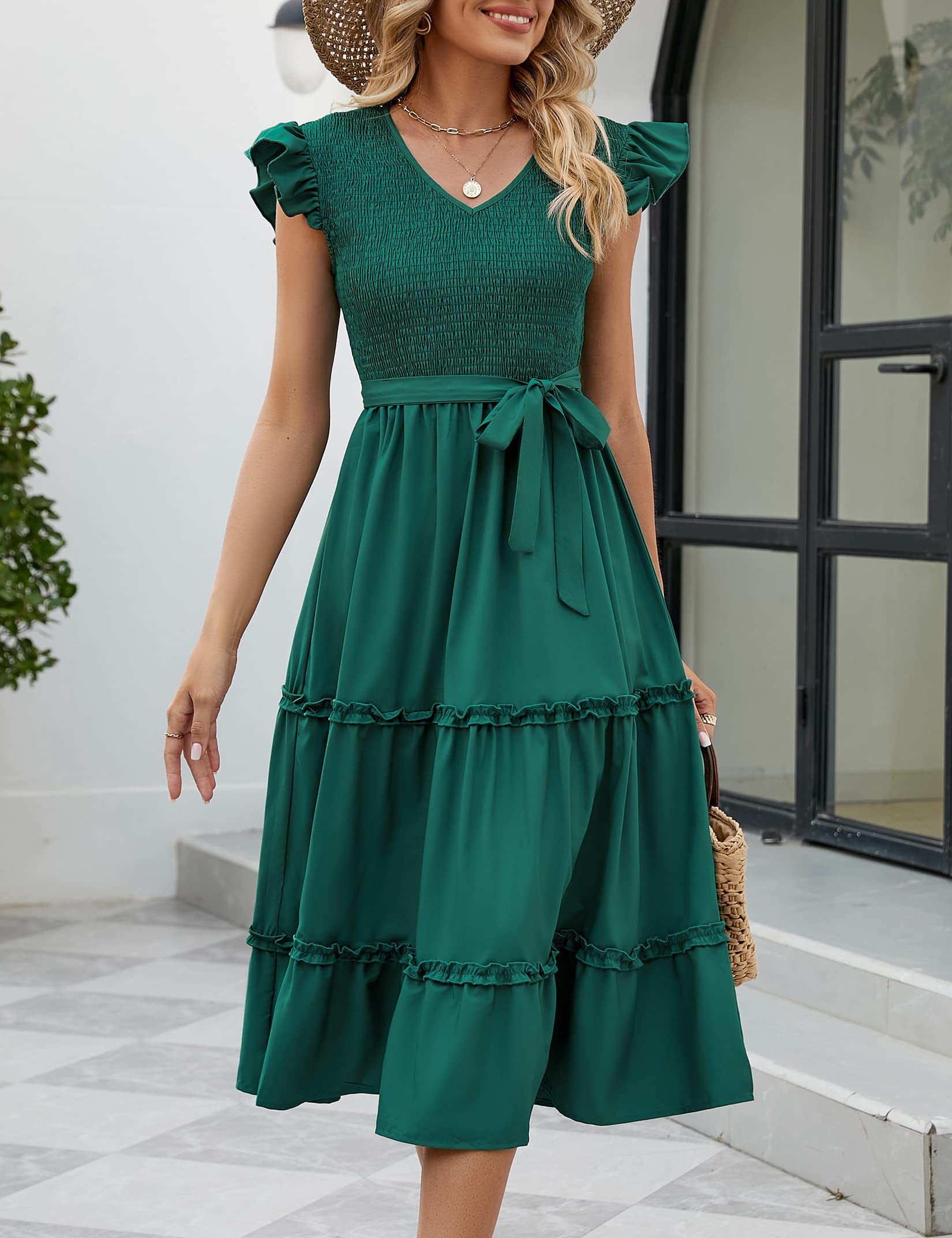 KOJOOIN Women's Maternity Dress - Summer V Neck Smocked Maxi Dress with Puff Sleeves for Pregnancy, Baby Shower & Photoshoot | Comfortable & Stylish Outfit for Expecting Moms