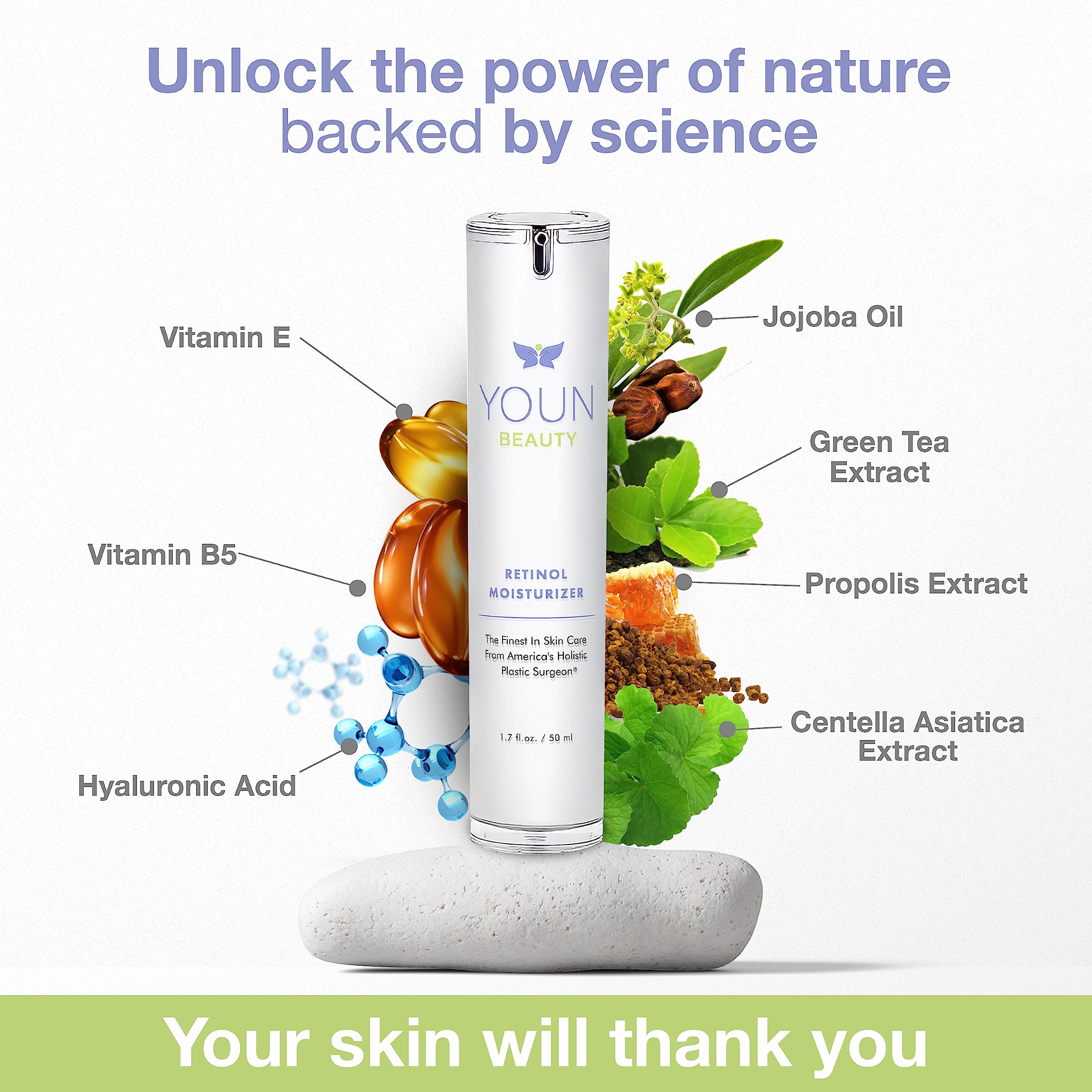 YOUN Beauty Anti-Aging Skincare Set - 2 Minute 5 Years Younger System with Vitamin C Serum, 2.5% Retinol Moisturizer & Green Tea Cleanser | Dermatologist-Recommended for Wrinkle Reduction & Brightening | Perfect for Daily Routine & Special Occasion Prep