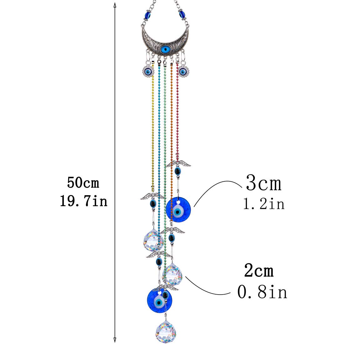 20 Inch Blue Evil Eye Hanging Crystal Suncatcher with Chakra Energy Crystal Ball Prism - Rainbow Maker Window Decor for Home Protection & Positive Energy | Perfect for Living Room, Bedroom, Office & Meditation Spaces