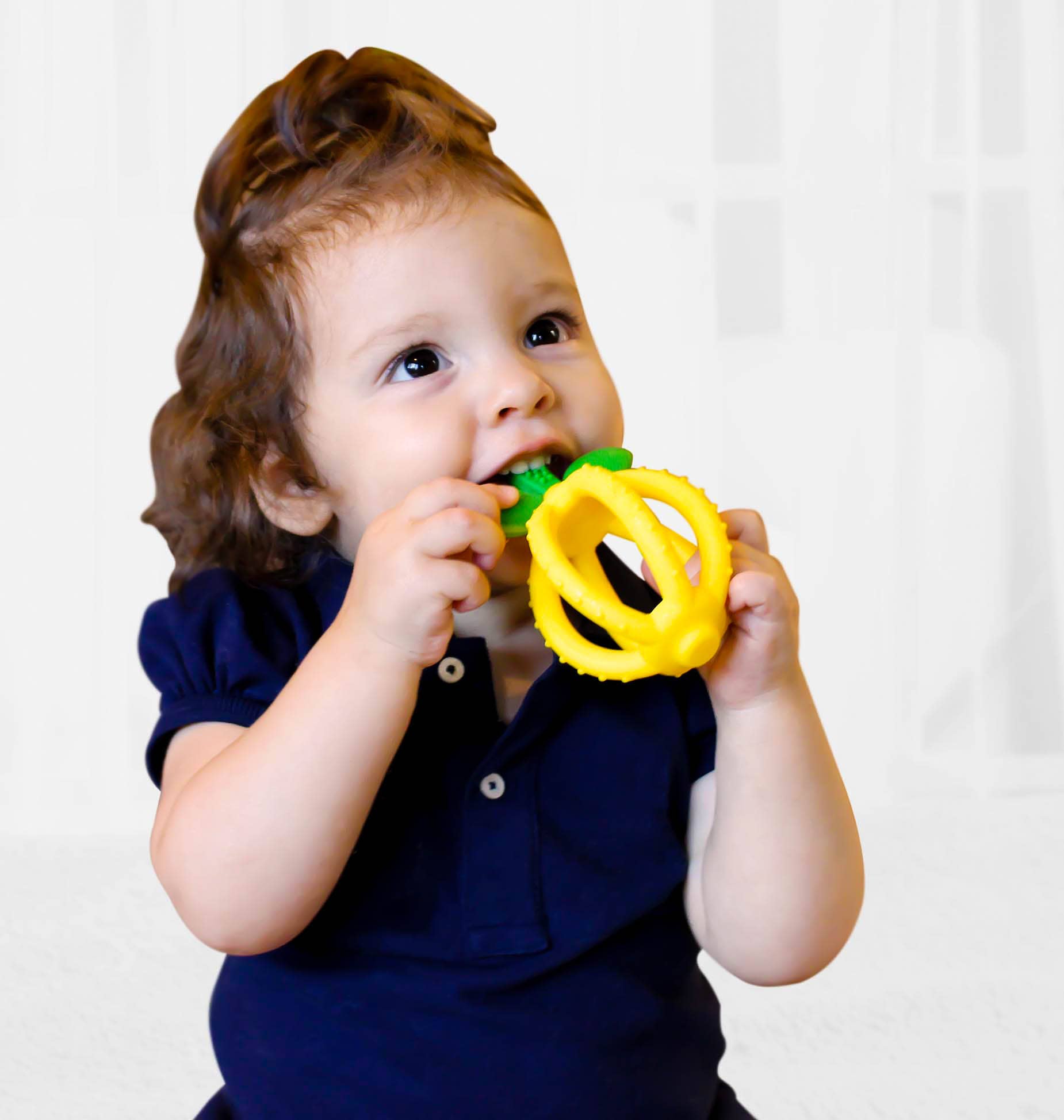 Bitzy Biter™ Teething Ball - Soft Pink Lemonade Silicone Baby Teether Toy for Soothing Sore Gums | Safe & BPA-Free for Infants 3+ Months | Perfect for Home, Travel & Daycare Use