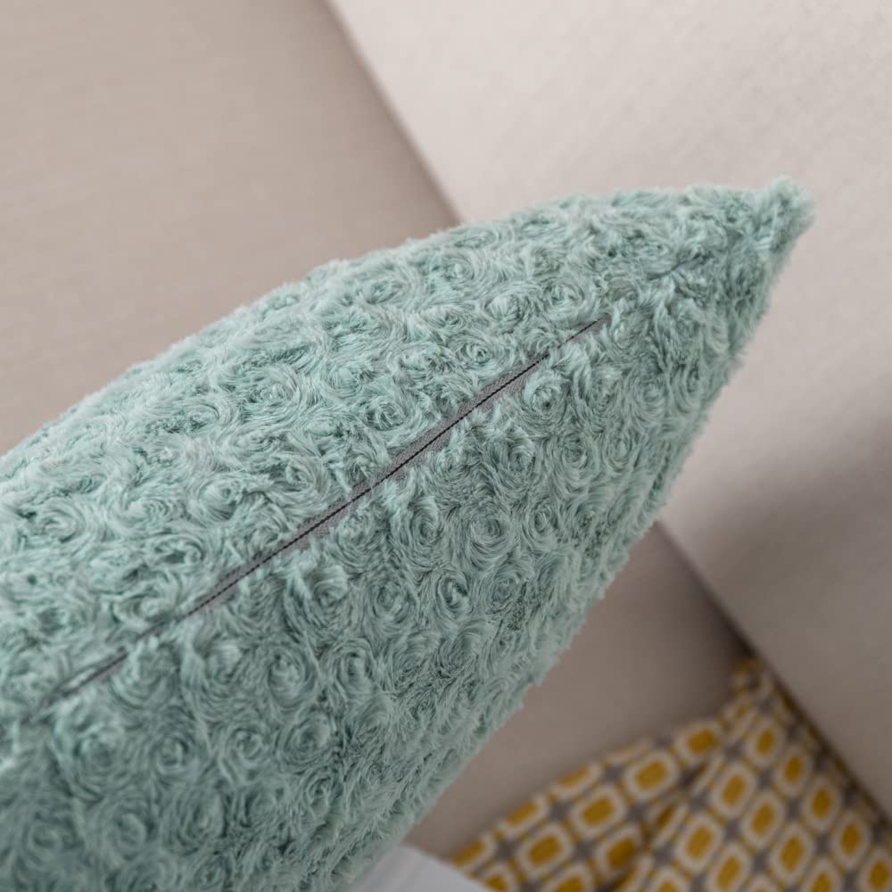 Luxury Soft Plush Faux Fur Throw Pillow Covers - 2 Pack (18x18 Inches) Blue Turquoise Decorative Couch Pillow Covers for Living Room, Bedroom & Home Decor - Mongolian Fur Style Cozy Accent Pillows