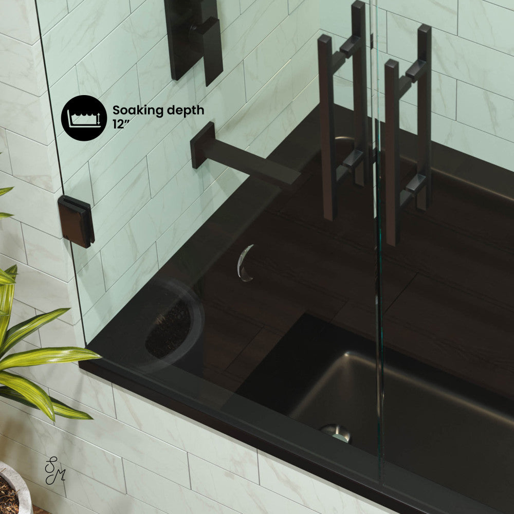 Voltaire 54 x 30 Reversible Drain Drop-In Bathtub in Matte Black - Modern Freestanding Soaking Tub for Luxury Bathroom & Spa Relaxation