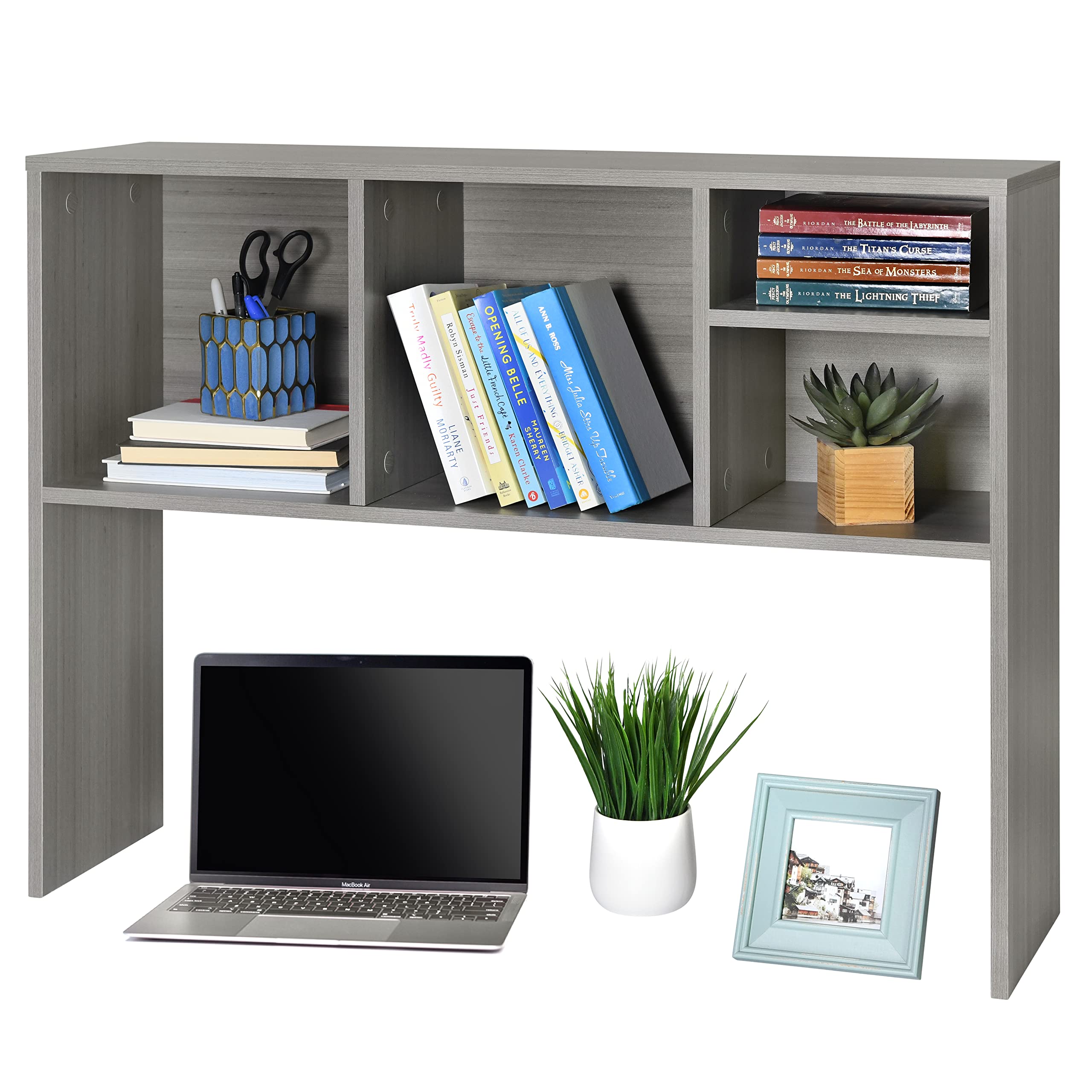 GlossyEnd Sturdy & Elegant Wooden Dorm Desk Bookshelf Organizer - Office & Home Desktop Storage for Books, Files & Supplies - Perfect for College Dorm, Study Room & Workspace (Grey)