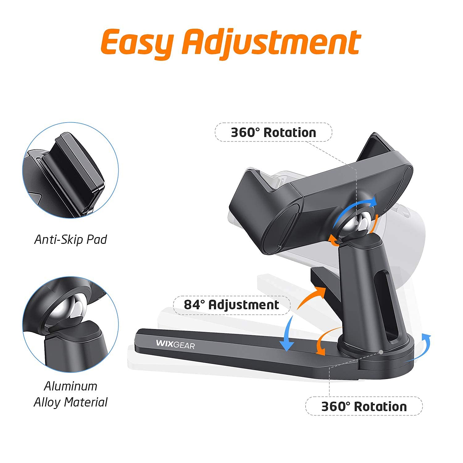 Premium Adjustable Phone Stand for Desk - WixGear Universal Smartphone Holder for iPhone & Android - Perfect for Home Office, Video Calls & Hands-Free Viewing