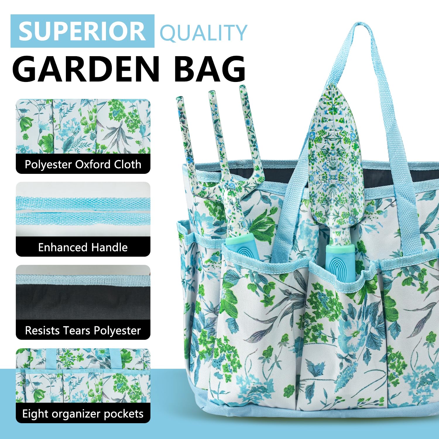 9-Piece Aluminum Alloy Garden Tool Set - Durable Gardening Hand Tools Kit with Gloves, Tote Bag & Kneeling Pad - Perfect Gift for Women & Parents - Ideal for Planting, Weeding, Pruning & Transplanting in Home Gardens