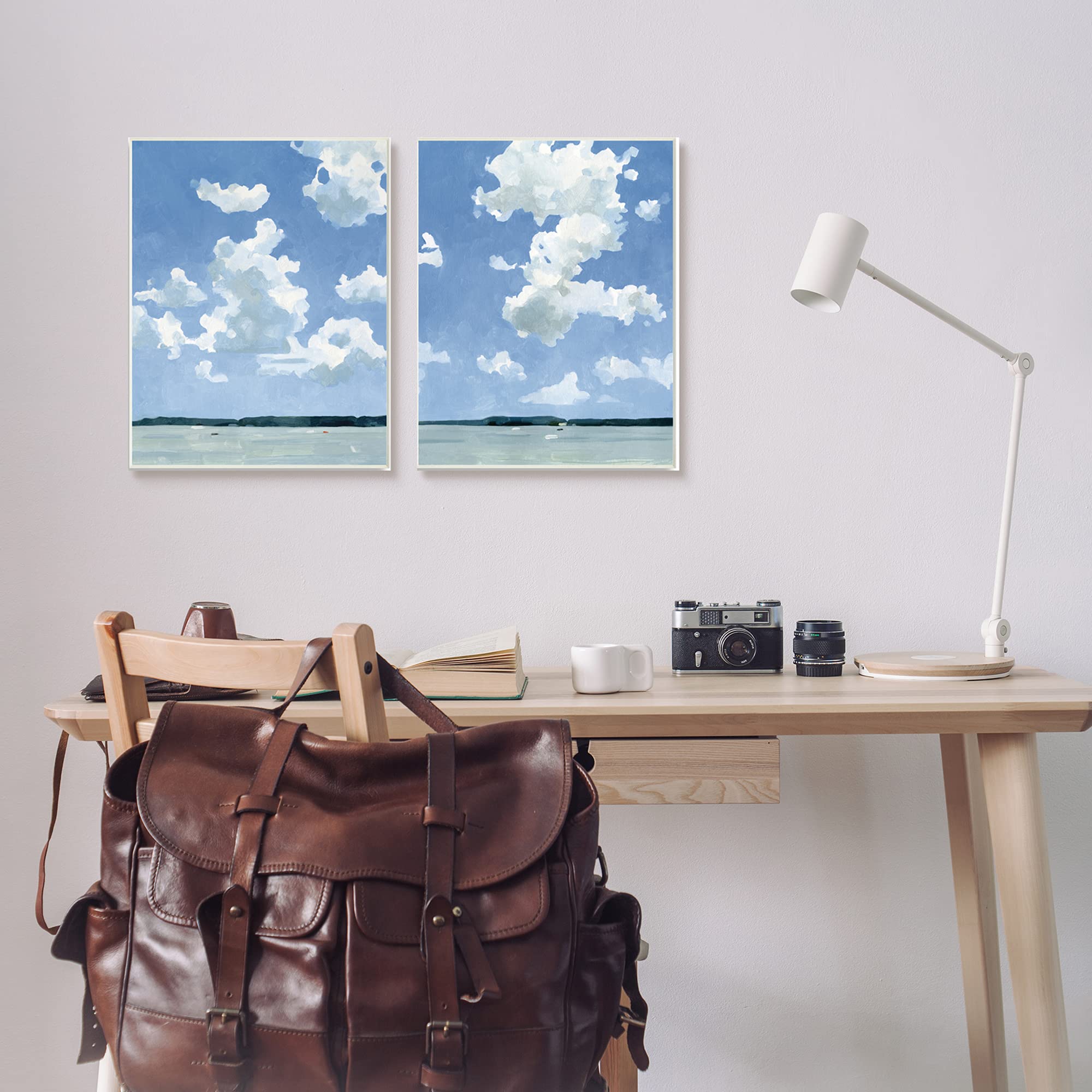 Stupell Industries Blue Cloudy Sky Lake Water Landscape Summer Day Wall Plaque - 2pc Set (13x19 Each) by Emma Caroline - Perfect for Living Room, Bedroom & Office Decor
