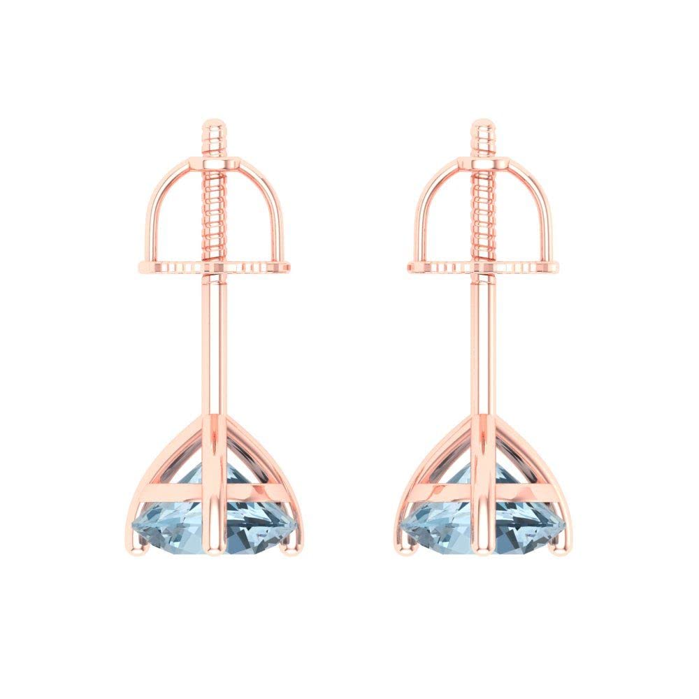1.94cttw Natural Light Sea Blue Aquamarine Stud Earrings for Women & Men - Round Cut Solitaire Martini Setting in 14k Rose Gold with Screw Back - Perfect for Weddings, Parties & Everyday Elegance