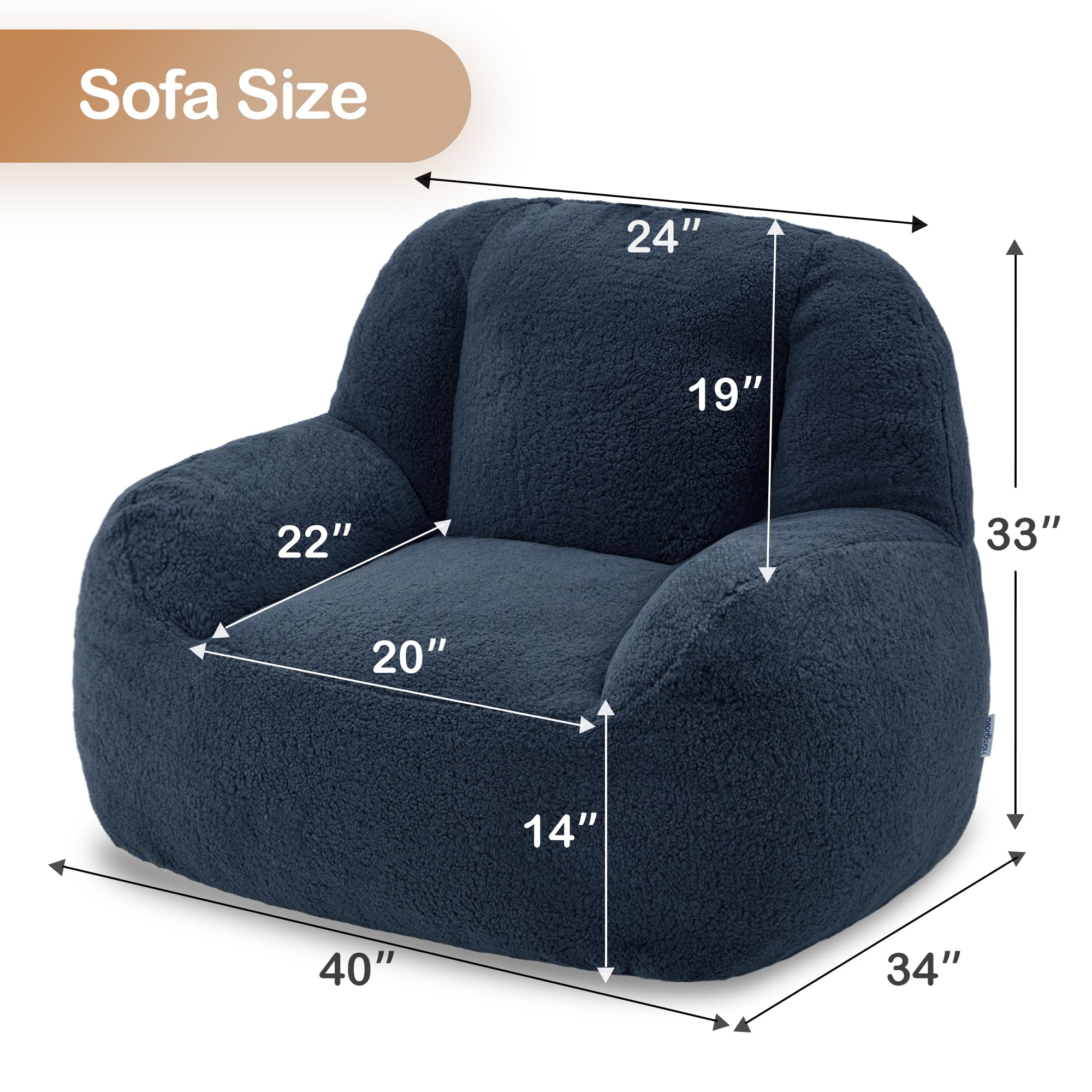 Homguava Oversized Bean Bag Chair for Adults - Giant Bean Bag Sofa with Included Filler, Modern Comfortable Lounger for Living Room, Bedroom & Game Room (Blue) - Perfect for Relaxing, Gaming & Movie Nights