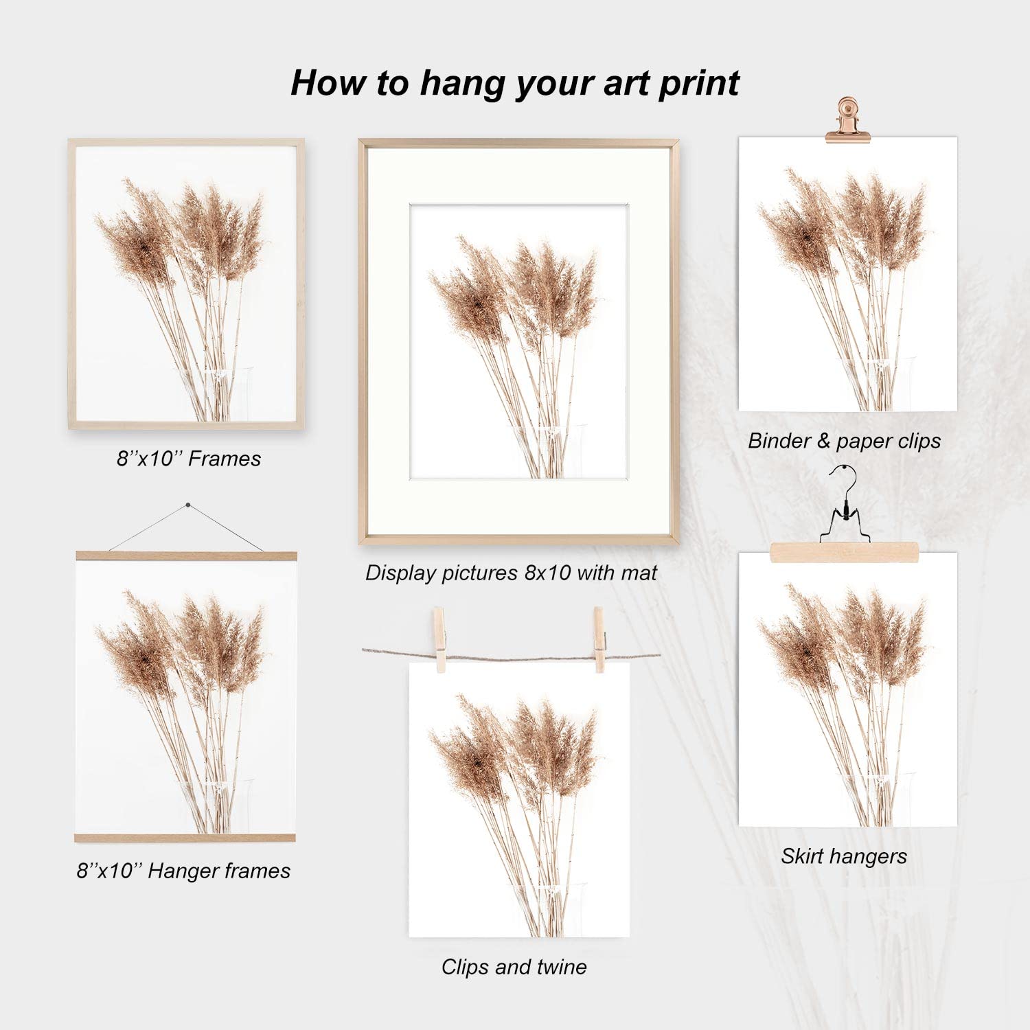 Boho Wall Art Set of 4 - 8x10in Pampas Grass Prints for Farmhouse Decor | Neutral Botanical Decorations for Bedroom, Bathroom & Kitchen | Fall Home Aesthetic (UNFRAMED) | Perfect for Boho Chic, Rustic & Modern Interior Design
