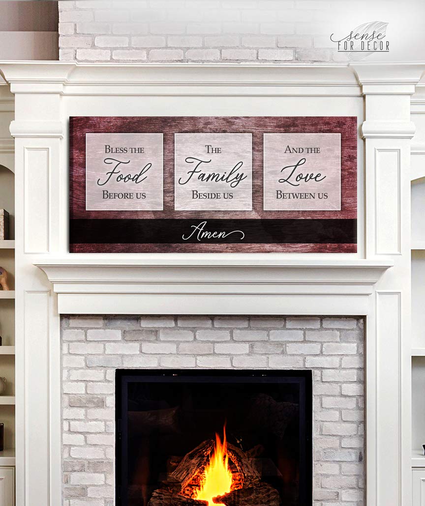 Bless the Food V2 (Red Wine) Framed Kitchen Wall Art Sign - 42x19 Inches Rustic Dining Room Decor for Farmhouse & Modern Homes - Perfect for Kitchens, Dining Areas & Entryways
