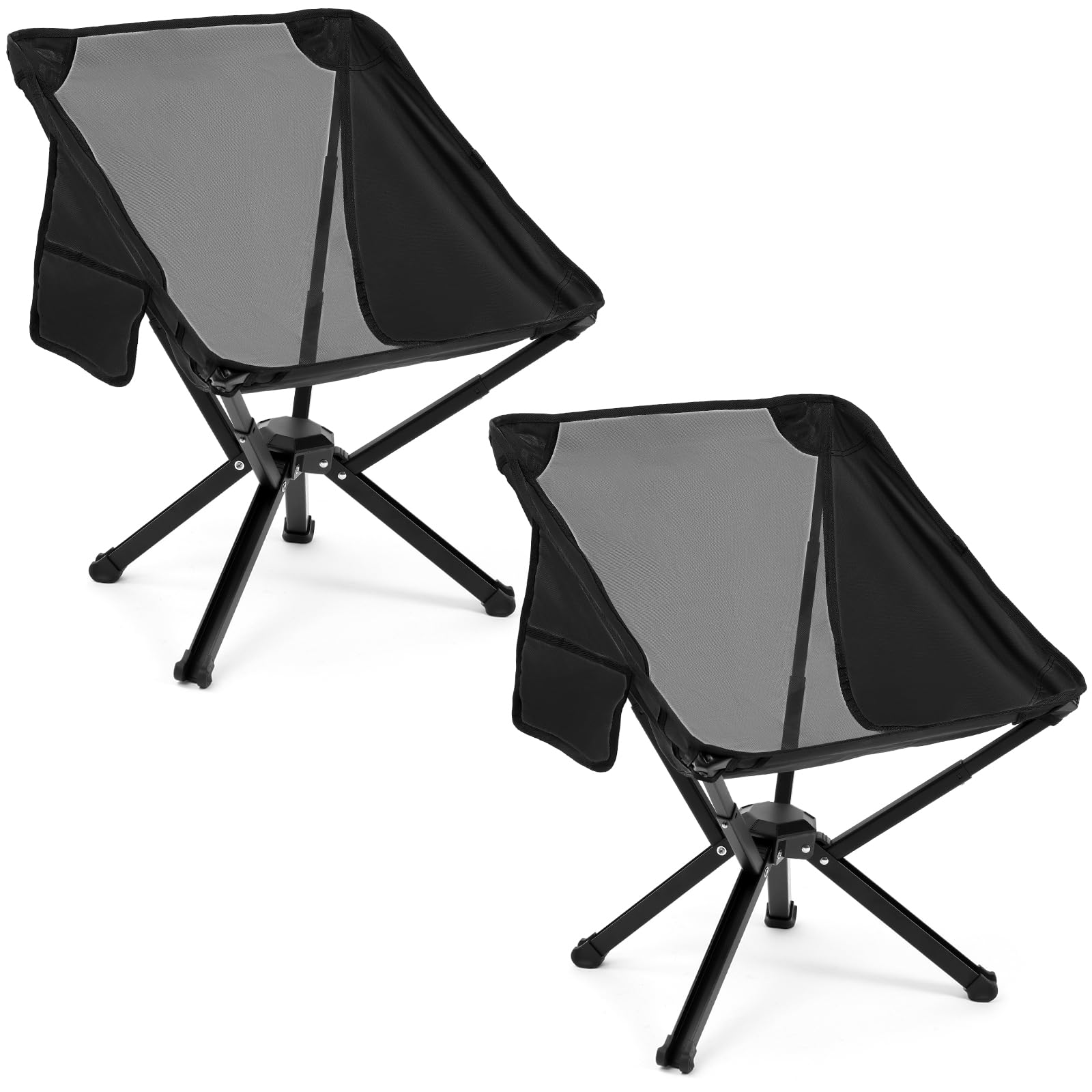 2 Pack Portable Camping Chairs - Heavy Duty 350 LBS Capacity Lightweight Folding Chairs with Carry Bag - Perfect for Outdoor Adventures, Beach, Fishing, Picnics, Concerts & Backpacking (Black)