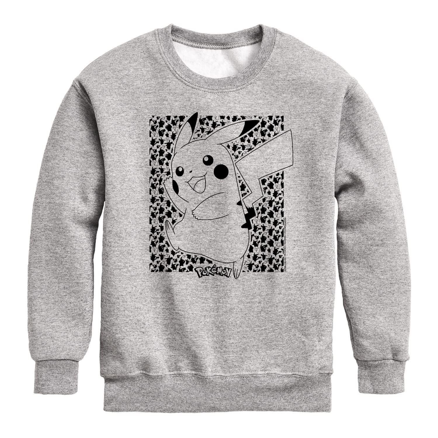 HYBRID APPAREL Pokémon Pikachu Pattern Youth Crewneck Fleece Sweatshirt | Cute Cartoon Graphic Hoodie for Kids | Perfect for School, Playdates & Family Outings