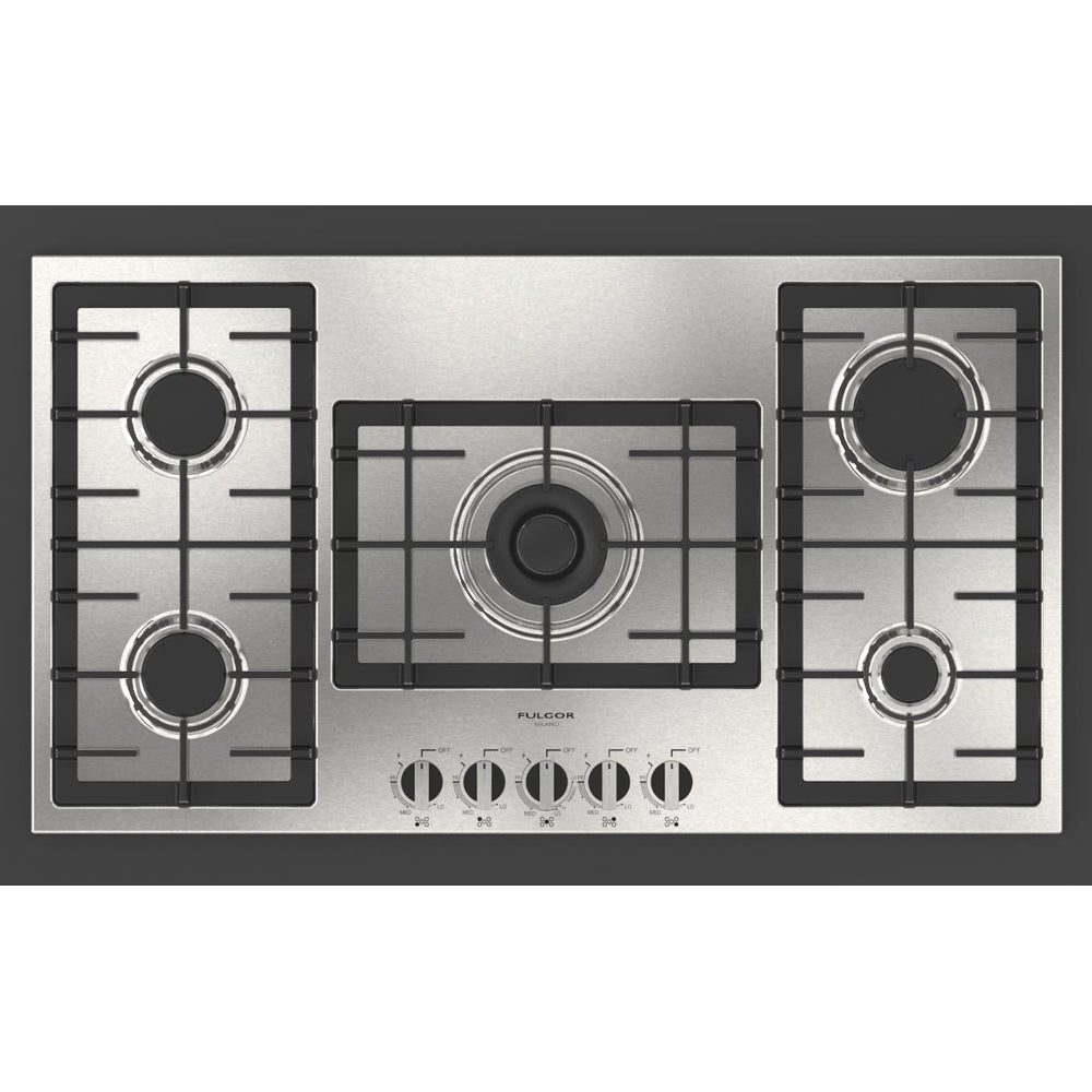 Fulgor Milano 36 Inch 5-Burner Gas Cooktop - 400 Series Stainless Steel Professional Range (Model F4GK36S1) | Perfect for Home Chefs & Modern Kitchens