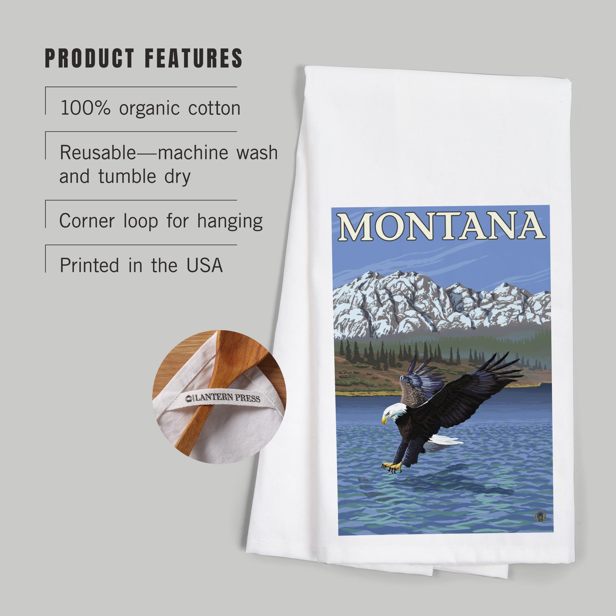 Lantern Press Bald Eagle Diving Cotton Tea Towel - 100% Premium Cotton Decorative Hand Towel for Kitchen & Home Decor | Perfect for Dish Drying, Gift Giving & Cabin Decor