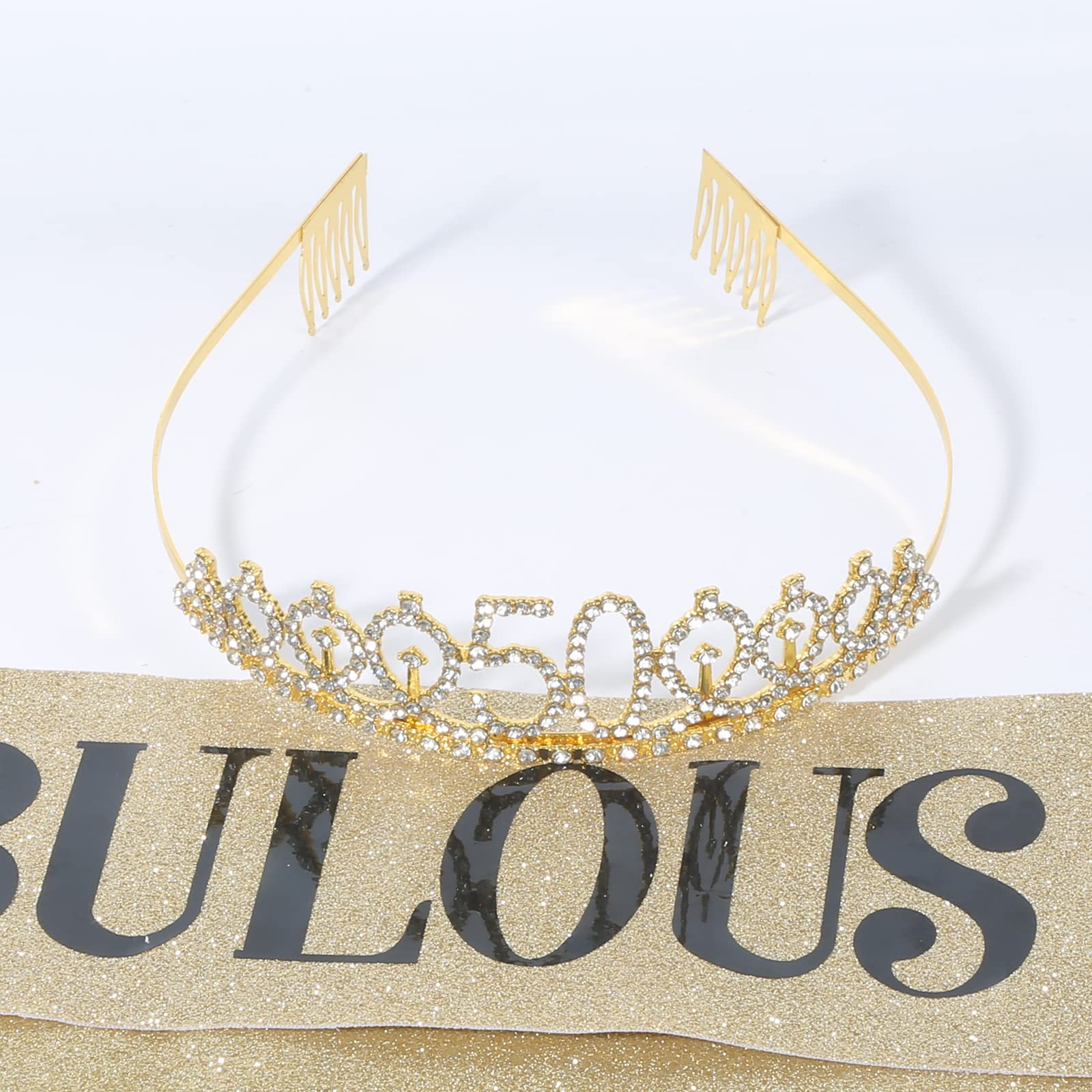 50th Birthday Sash & Tiara Set for Women - Gold 50 & Fabulous Birthday Crown & Sash - Queen's 50th Birthday Party Decorations & Gifts - Perfect for Milestone Celebrations, Bachelorette Parties & VIP Events