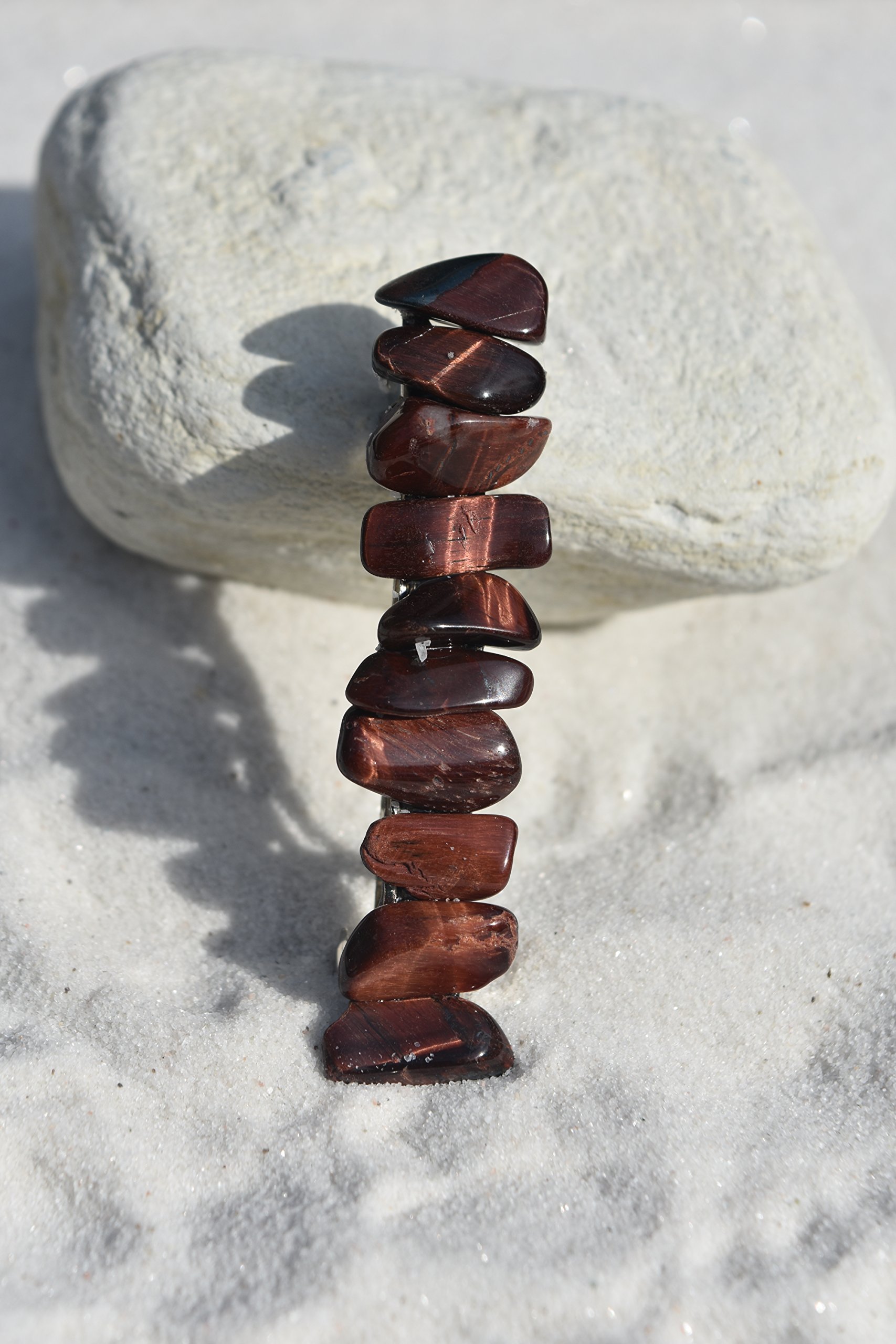 Red Tiger's Eye French Barrette Hair Clip - Elegant Crystal Beaded Hair Accessory for Women & Girls - Perfect for Weddings, Parties & Everyday Wear
