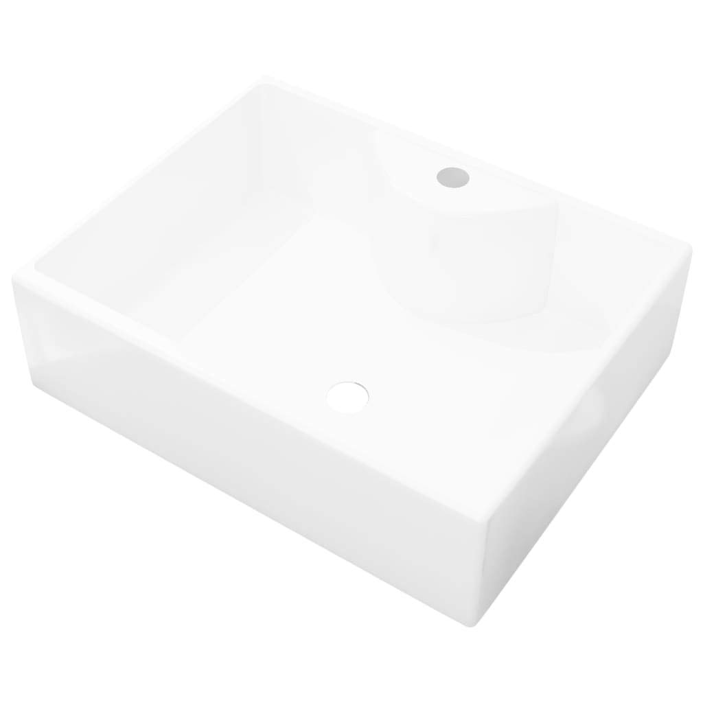 Modern White Square Ceramic Bathroom Sink with Faucet Hole - Art Basin for Washbasin, Fast Shipping | Perfect for Contemporary Bathroom & Powder Room Decor