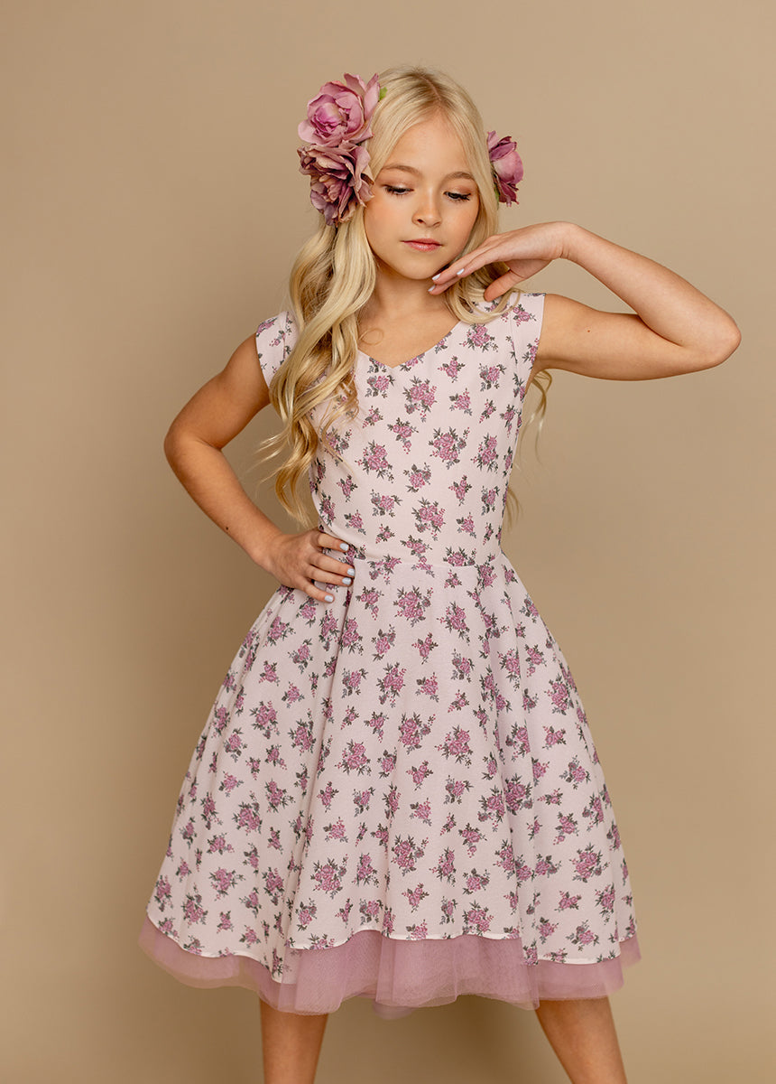 Lezah Women's Lilac Ditsy Floral Petticoat Dress - Vintage A-Line Tea Dress with Flowy Skirt for Wedding, Party & Special Occasions