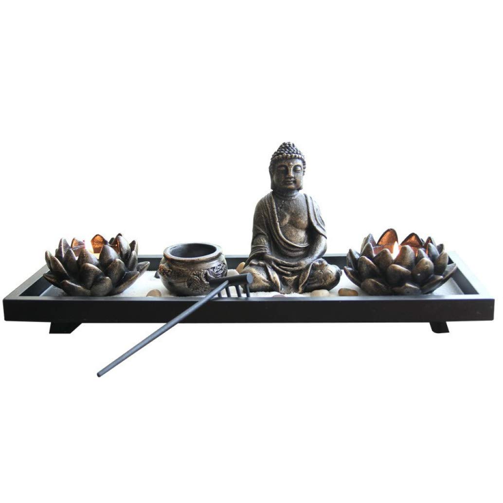 Zen Meditation Garden Set with Resin Buddha Statue, Lotus Candle Holder & Incense Stick - Desktop Decor for Stress Relief, Office Relaxation & Mindful Meditation Practice