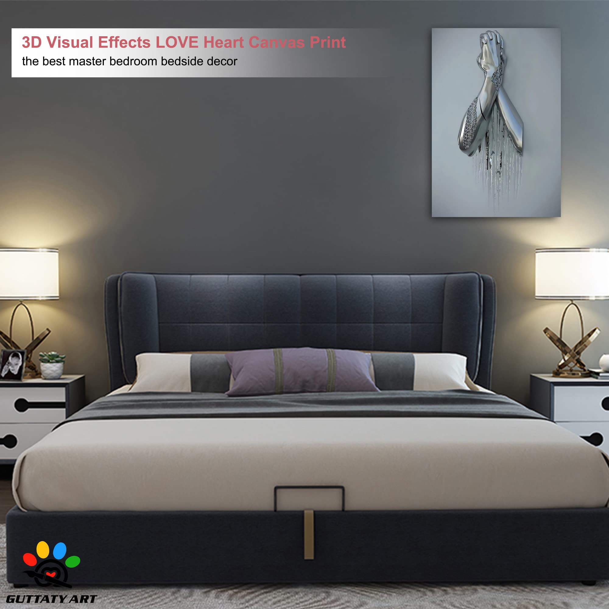 3D Metal Effect Silver Handshake Canvas Wall Art - Modern Framed Wall Decor for Bedroom & Living Room - Valentine's Day Gift for Couples - 24x36 Inches - Perfect for Home Office, Wedding Anniversary & Housewarming Gifts