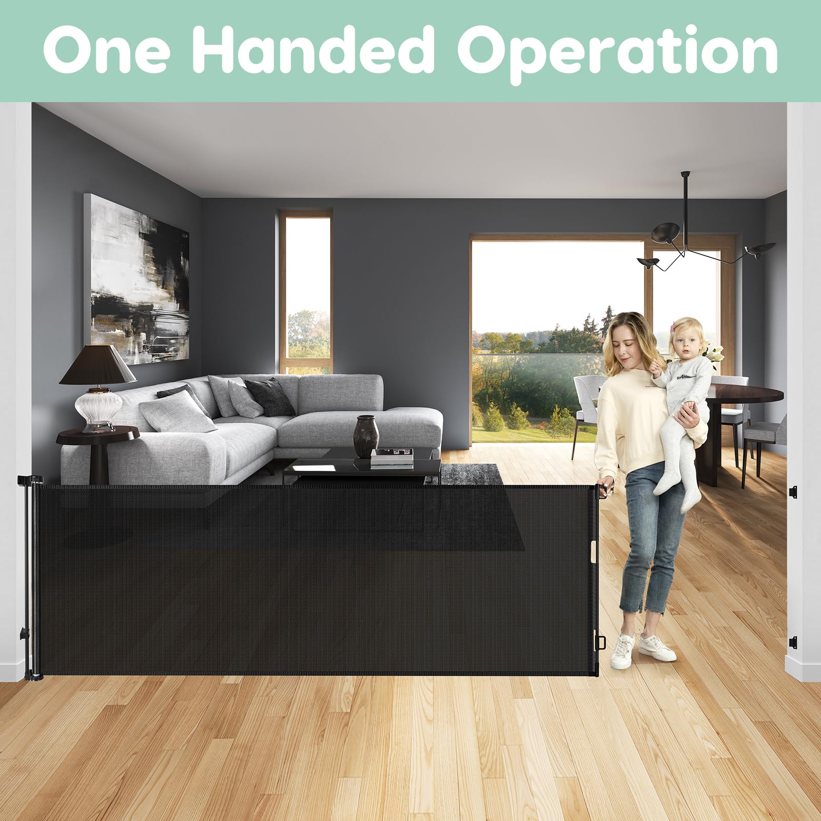 175 Inch Retractable Dog Gate - Extra Wide Baby & Pet Gate for Large Openings | Durable Safety Barrier for Stairs, Doorways, Hallways & Home Protection