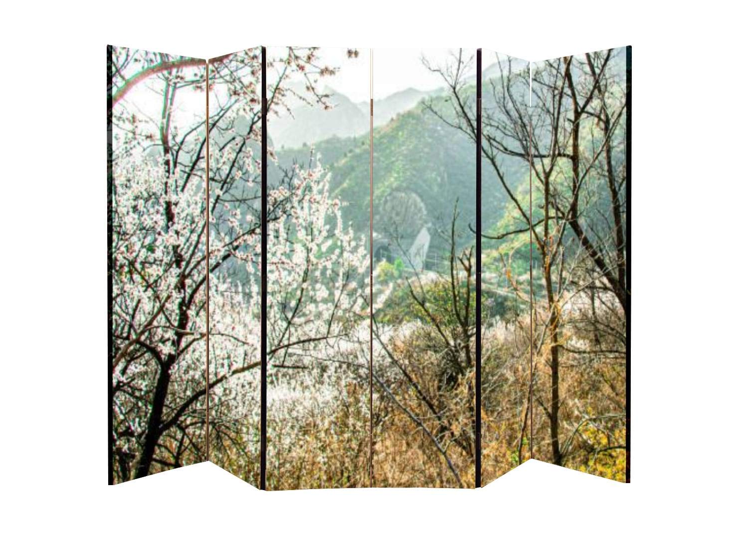 6-Panel Wooden Room Divider Folding Privacy Screen - Early Spring Beijing Suburbs Canvas Wall Partition for Home & Office - Indoor Display Shelves & Dual-Sided Room Separator | Perfect for Living Rooms, Bedrooms, and Studio Spaces