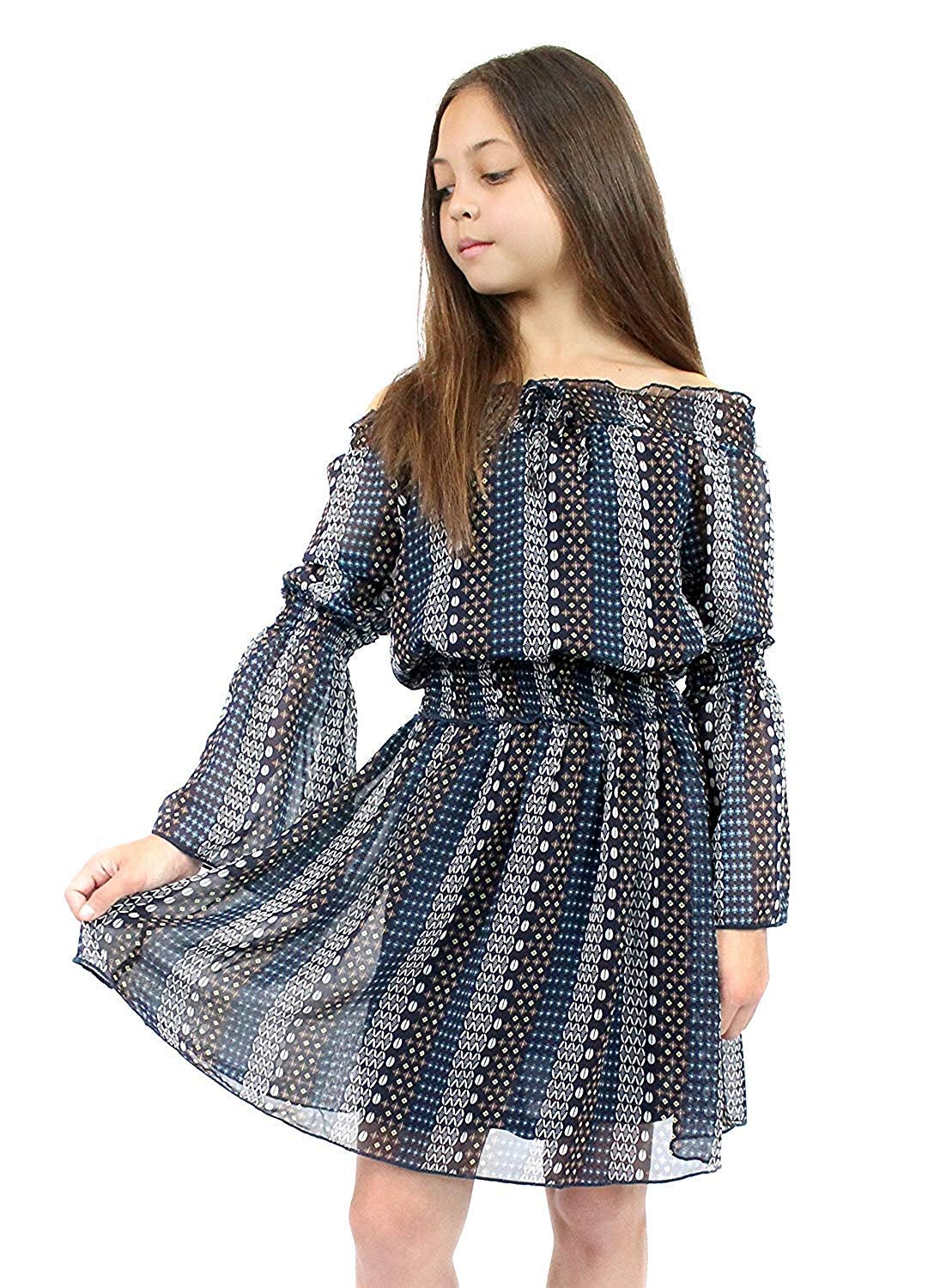 Beautiful Floral Printed Long Sleeve Dresses for Big Girls & Tweens (Ages 7-16) - Elegant Party, School & Special Occasion Outfits