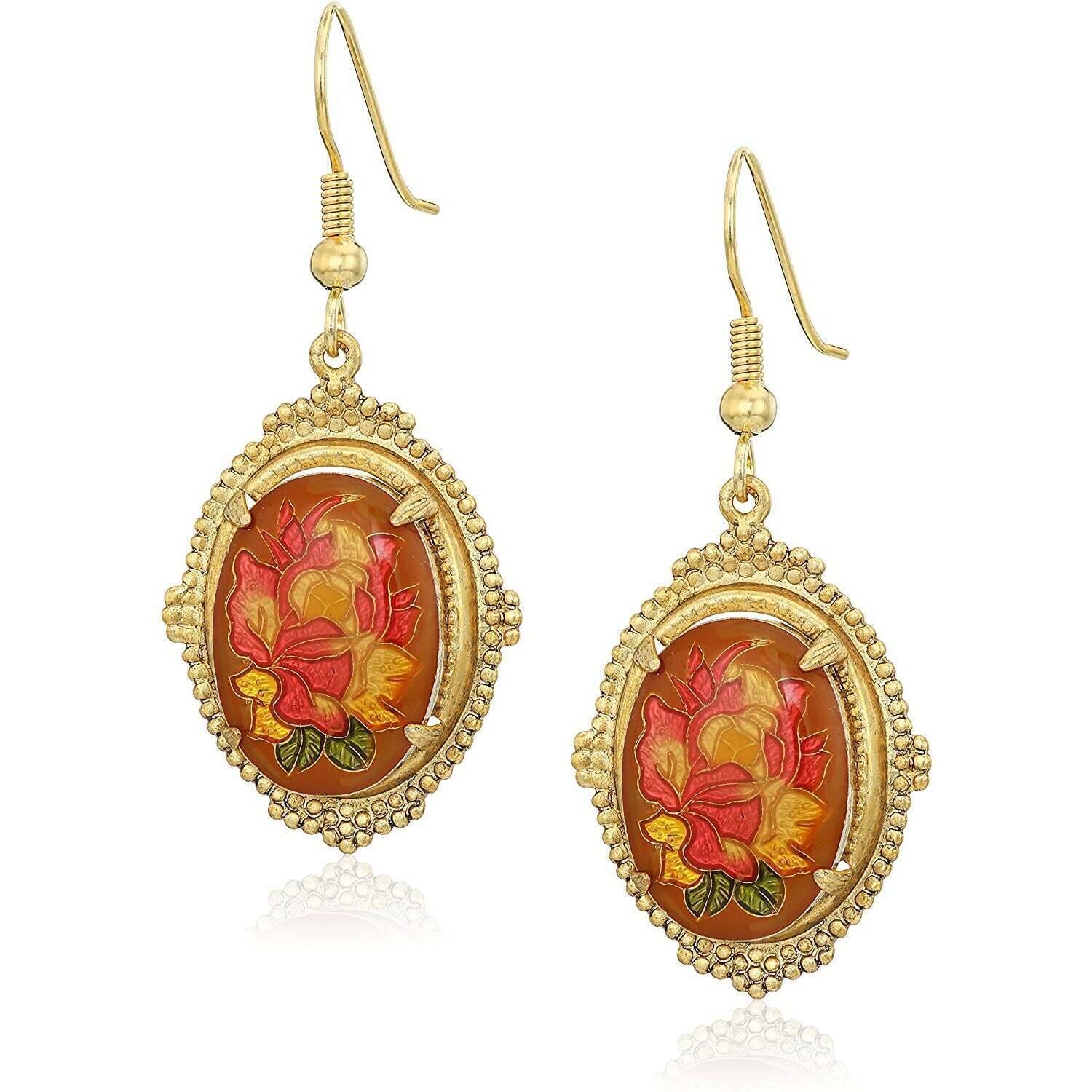 1928 Jewelry Classic Floral Oval Drop Earrings - Vintage Style Dangle Earrings for Women, Perfect for Weddings, Parties & Special Occasions