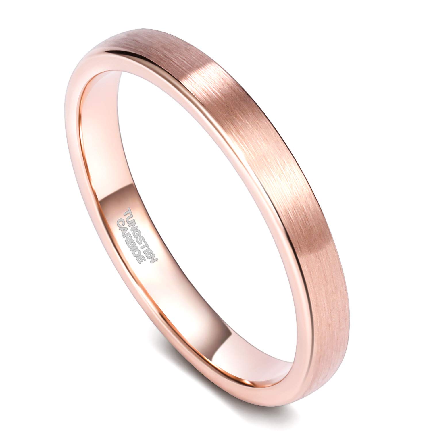 TRUMIUM 3mm & 5mm Tungsten Wedding Bands for Women & Men - Rose Gold & Silver Brushed Comfort Fit Rings (Size 4-12) - Perfect for Engagement, Anniversary & Everyday Wear