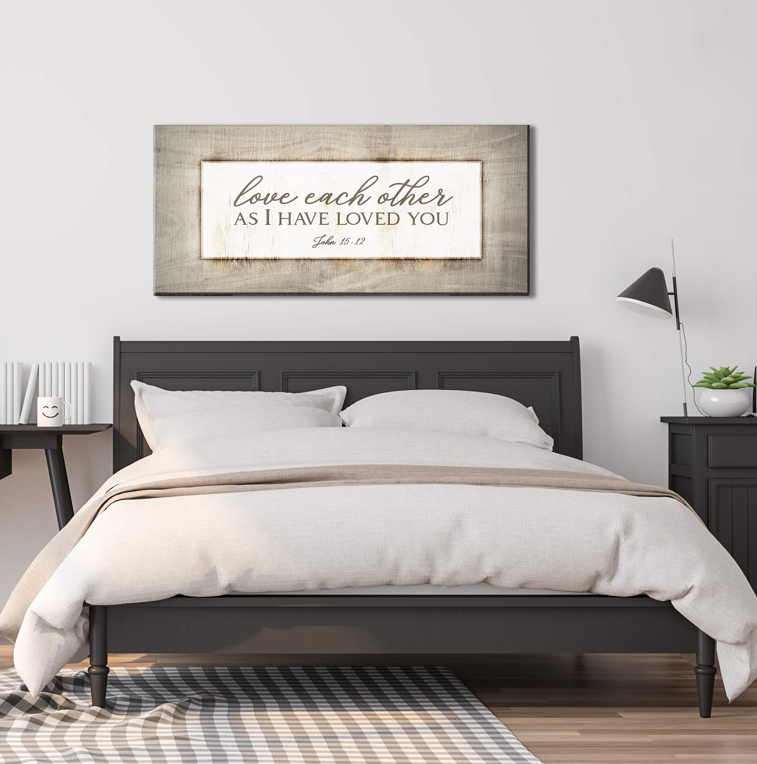 Love Each Other Framed Wall Art - Romantic Couples Bedroom Decor, Large 42x19 Inch Cream Canvas Painting for Over the Bed, Master Bedroom & Home Décor | Perfect Wedding Gift & Anniversary Present