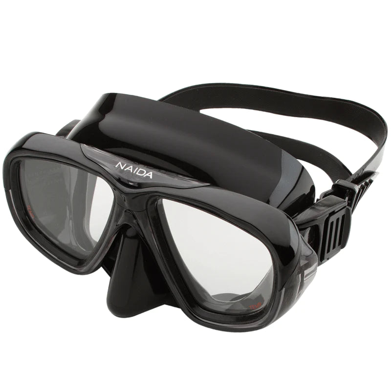 Riffe Naida Clear Lens Freediving Mask for Scuba Diving, Spearfishing & Snorkeling - Comfortable Low Volume Dive Mask with Tempered Glass Lens for Underwater Adventures