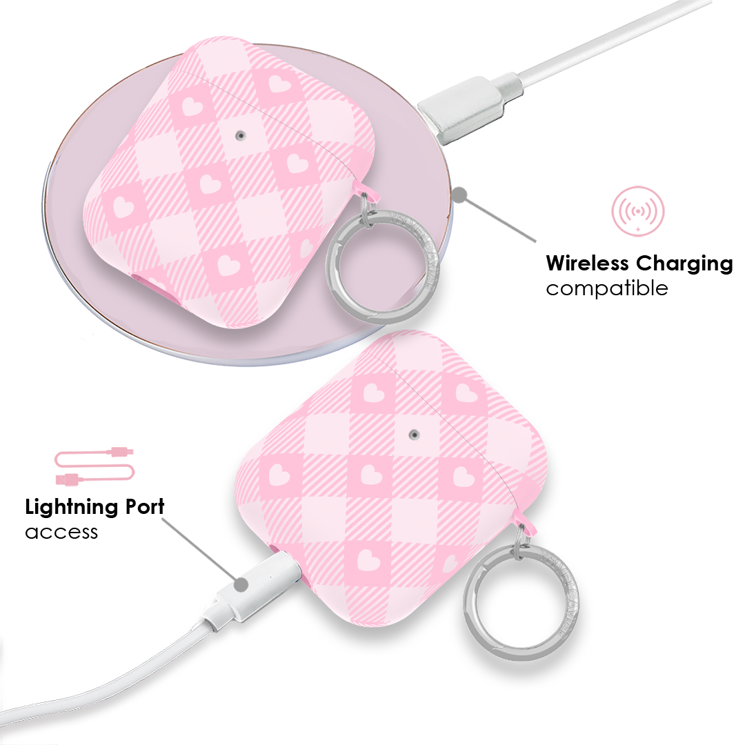 Cute Pink Gingham AirPods Case for Girls - Trendy Protective Cover for AirPods 1/2/3/Pro - Perfect for School, Work & Travel Accessories