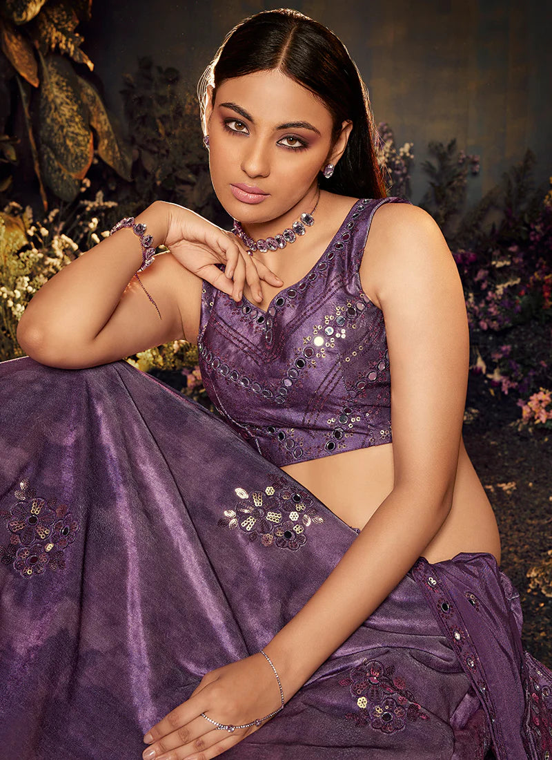 Exquisite Purple Mirror Work Embroidery Lehenga Choli (D233) - Perfect for Weddings, Festivals & Indian Cultural Events