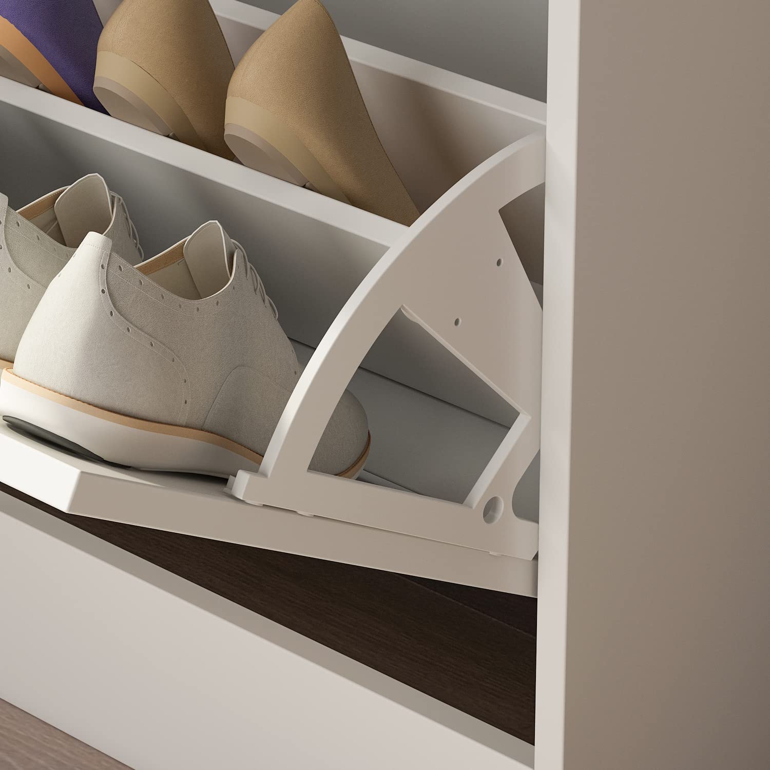 Hitow Narrow Shoe Storage Cabinet with 2 Flip Drawers & Adjustable Shelf - Freestanding Entryway Shoe Rack for Small Spaces, White (23.6