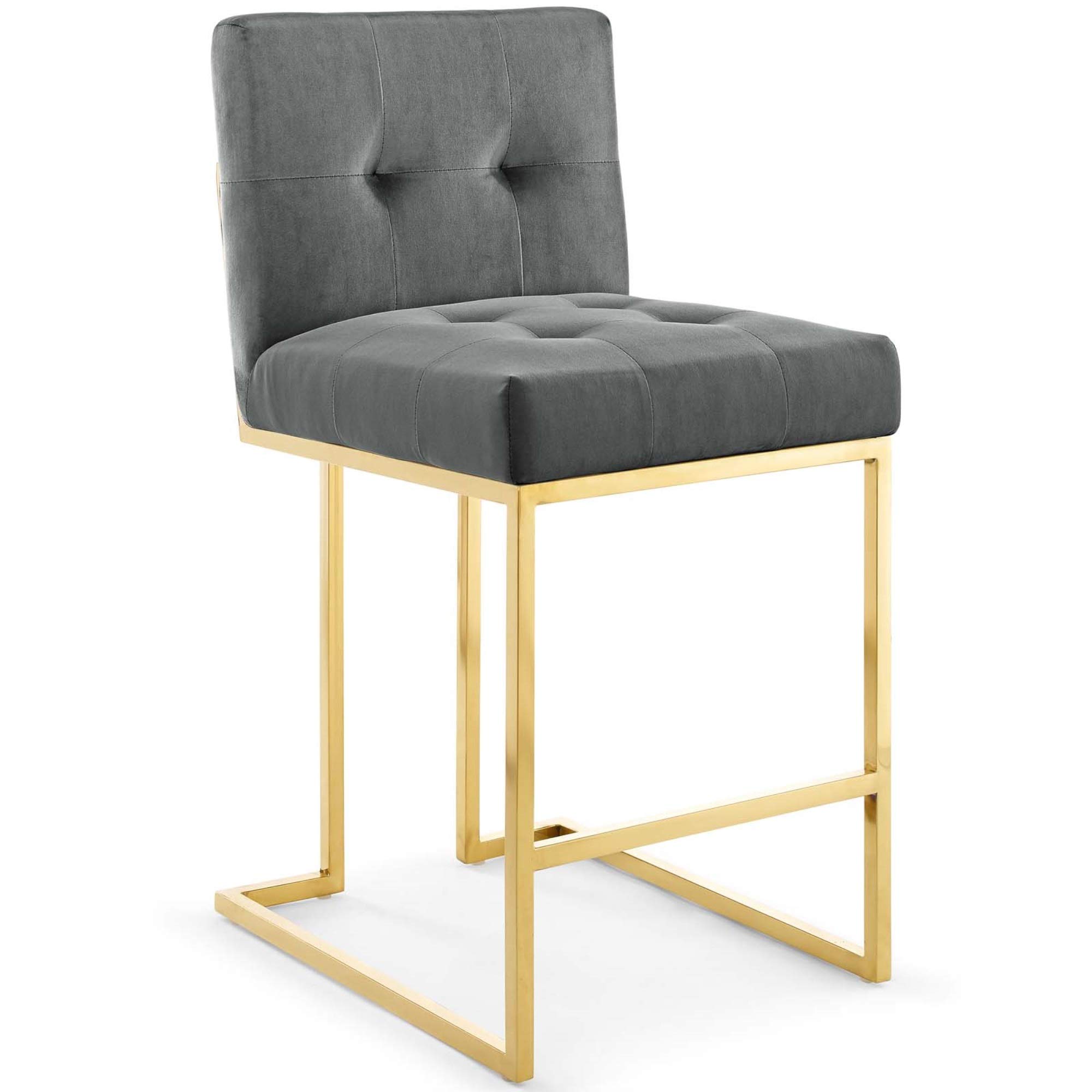 Premium Stainless Steel Velvet Counter Stool - Gold Charcoal Finish - Modern Kitchen Bar Stool for Dining Room, Breakfast Nook & Home Decor