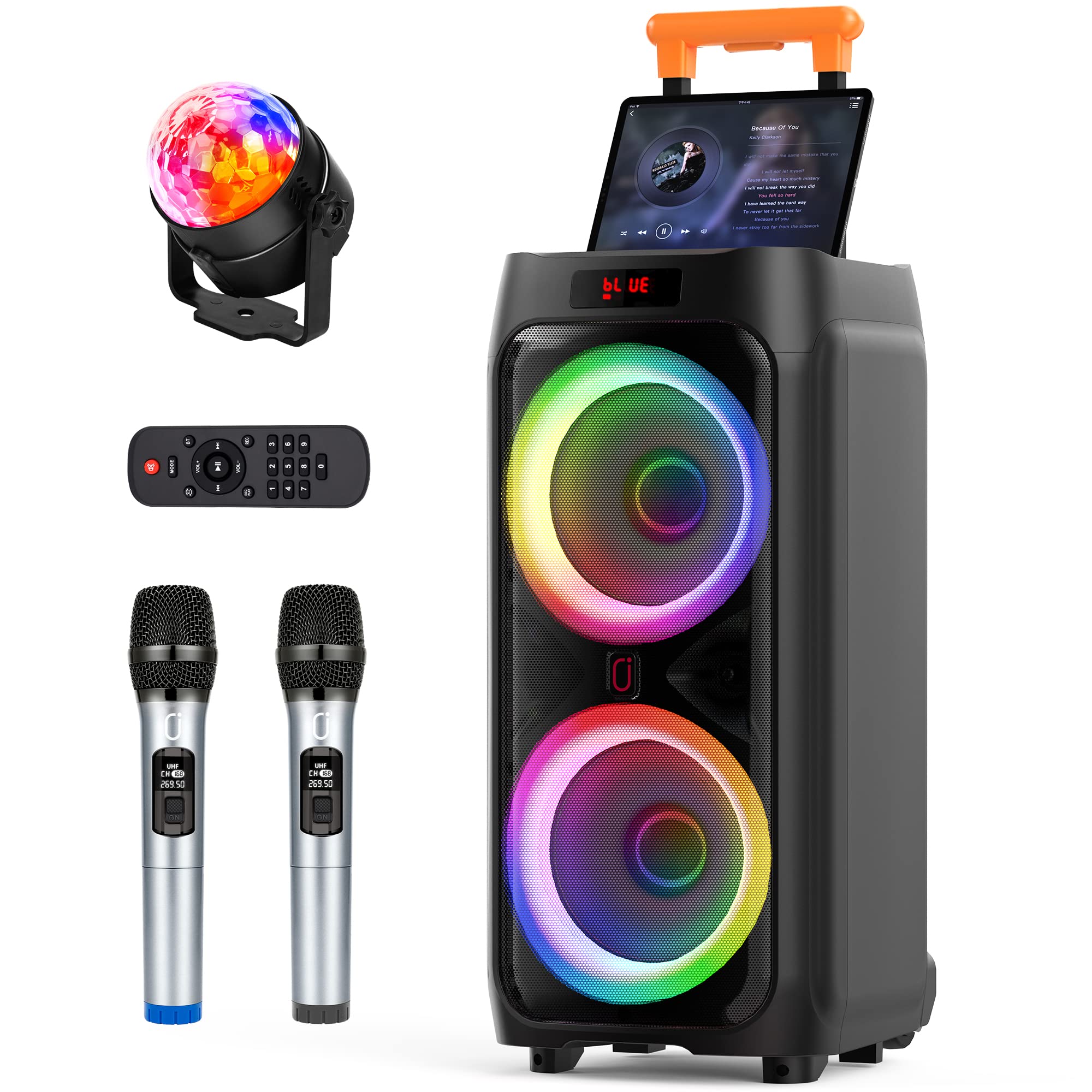 JYX T9 Portable Bluetooth Karaoke Machine with 2 Wireless Microphones, LED Disco Lights & Built-in Speaker - Perfect for Home Parties, Family Gatherings & Outdoor Entertainment