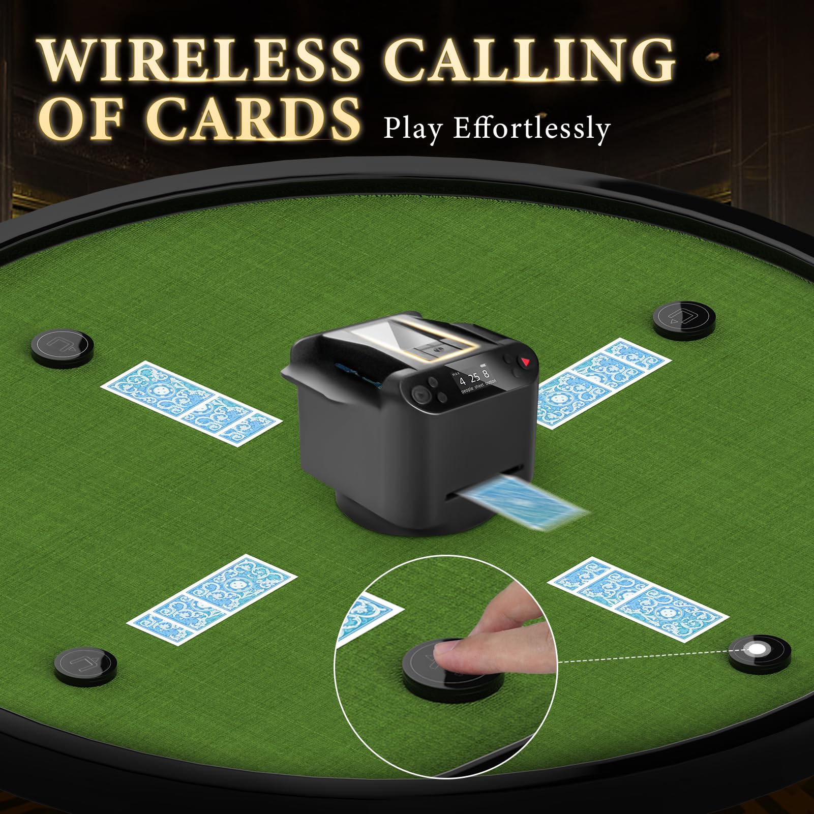 2-in-1 Automatic Card Shuffler & Dealer with 360° Rotation & 4 Wireless Remotes - Perfect for Poker, Blackjack, UNO, Texas Hold'em (2-8 Players) - Ideal for Game Nights, Casinos & Family Gatherings