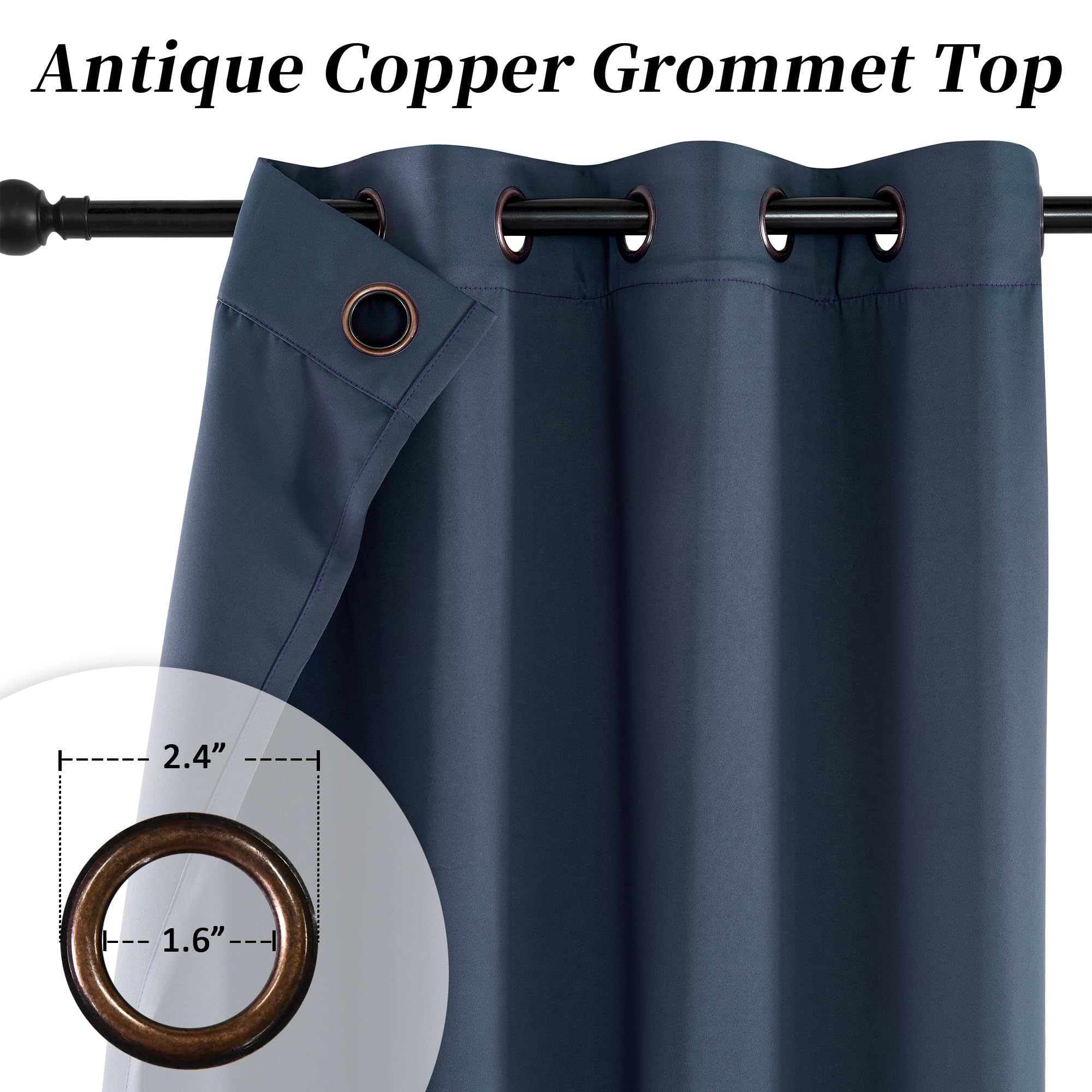 **HUTO Blackout Curtains 42x54 Inch - Thermal Insulated Navy Blue Grommet Drapes for Bedroom, Living Room & Small Windows - Noise Reducing, Energy Efficient, Light Blocking (1 Pair, Antique Copper Finish)**