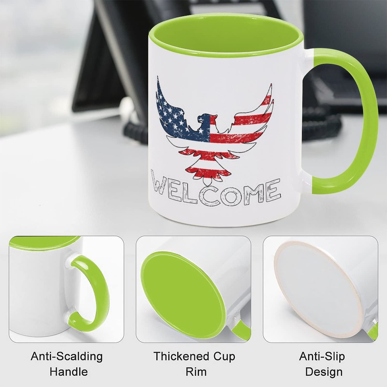 Funny Thanksgiving Coffee Mug - 11oz Ceramic Farmhouse Mug with USA Flag Design, Motivational Gifts for Workers, Elderly, Mom & Girlfriend - Perfect for 4th of July, Office Use & Holiday Celebrations